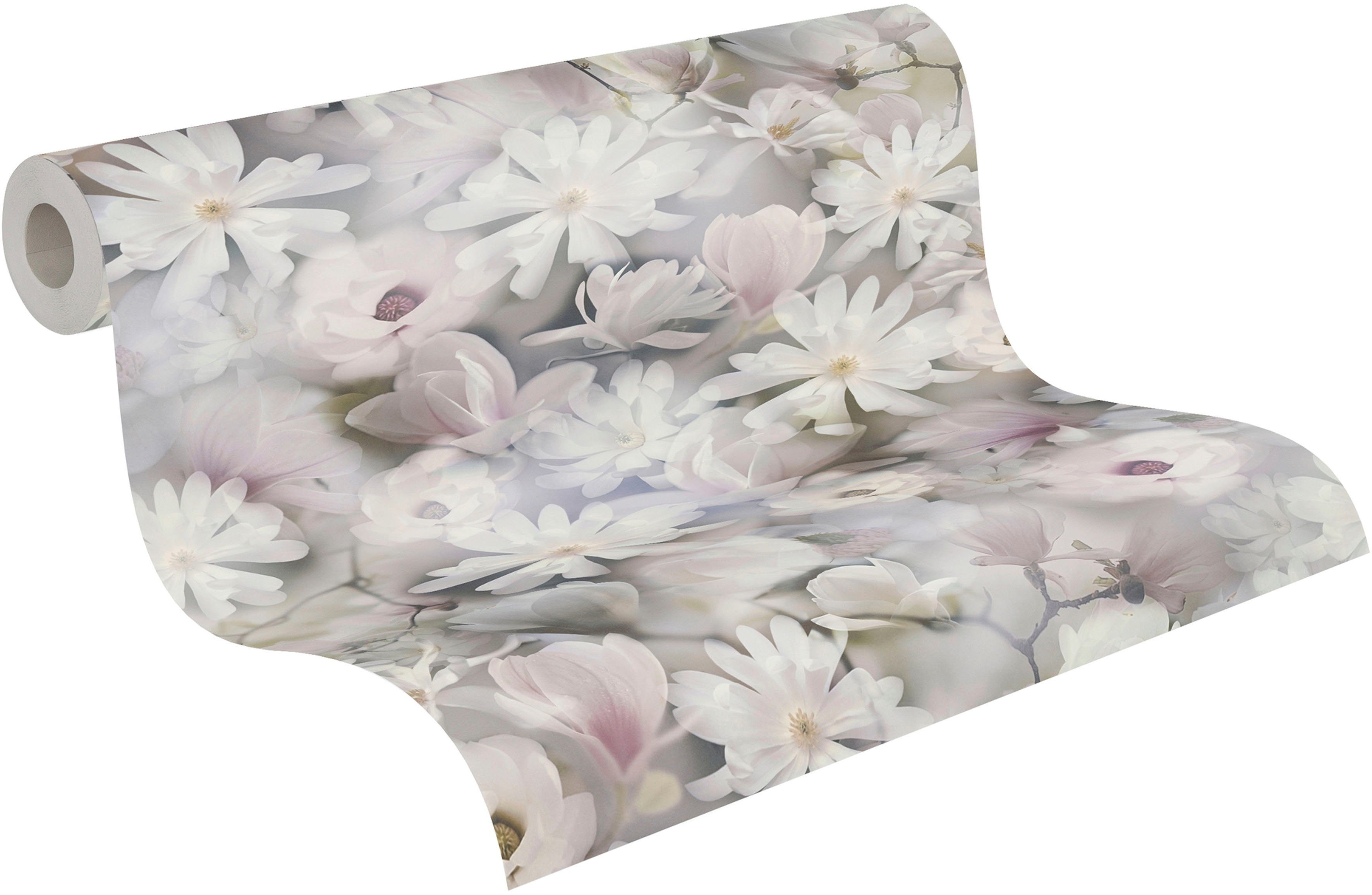 A.S. Création Vliestapete PintWalls Floral zarte Blumentapete, glatt, gemustert, matt, neutral, (1 St), Blümchen Tapeten Wohnzimmer Schlafzimmer Küche modern Design Optik