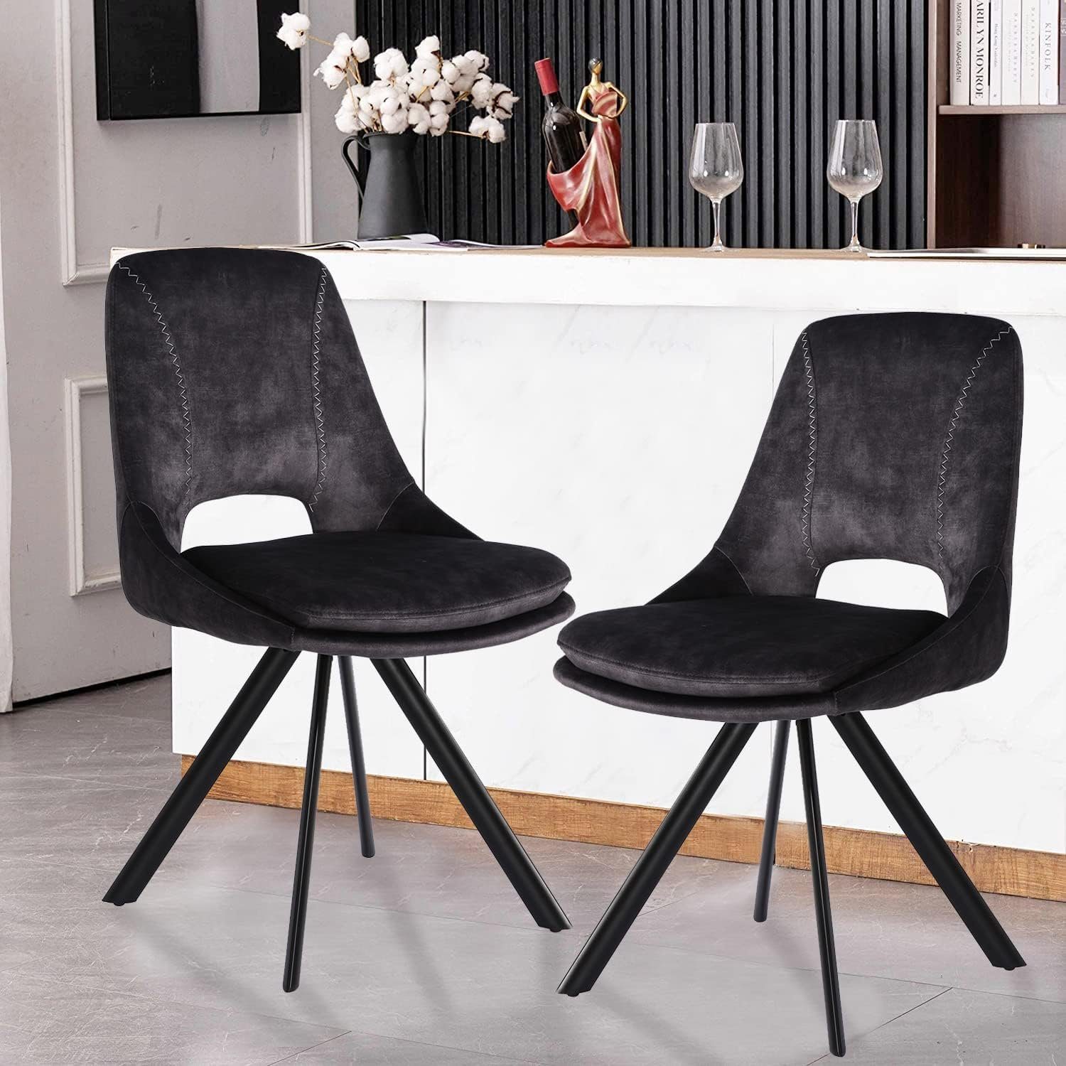 interGo Esszimmerstühle Lounge Schwarz (Set, St), Sitzfläche gepolsterte Küchenstuhl Sessel 2 Wohnzimmerstuhl schwarz | Esszimmerstuhl Polsterstuhl