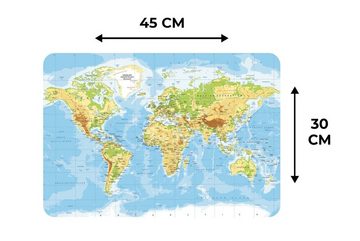 Platzset, Weltkarte - Statistisch - Blau - Erde - Bildung, MuchoWow, (6-St), Platzset, Platzdecken, Platzmatte, Tischmatten, Schmutzabweisend