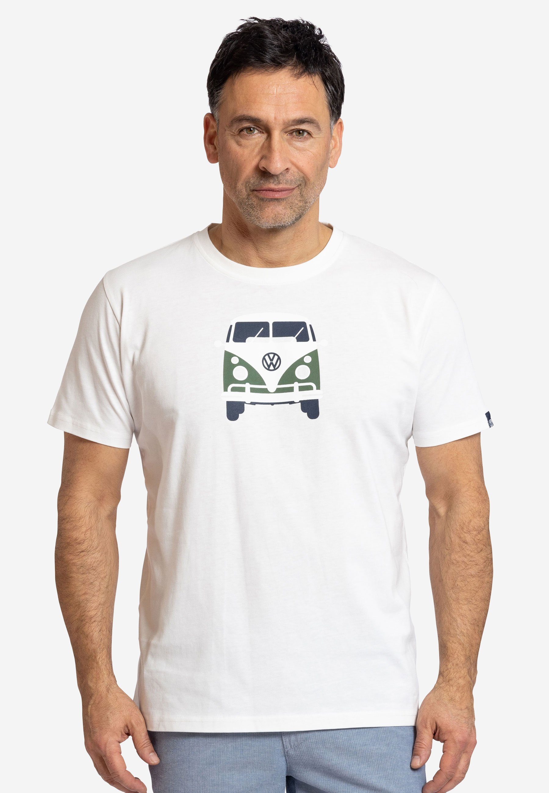 Elkline T-Shirt Brust lizenzierter Rücken Bulli White VW Print Methusalem