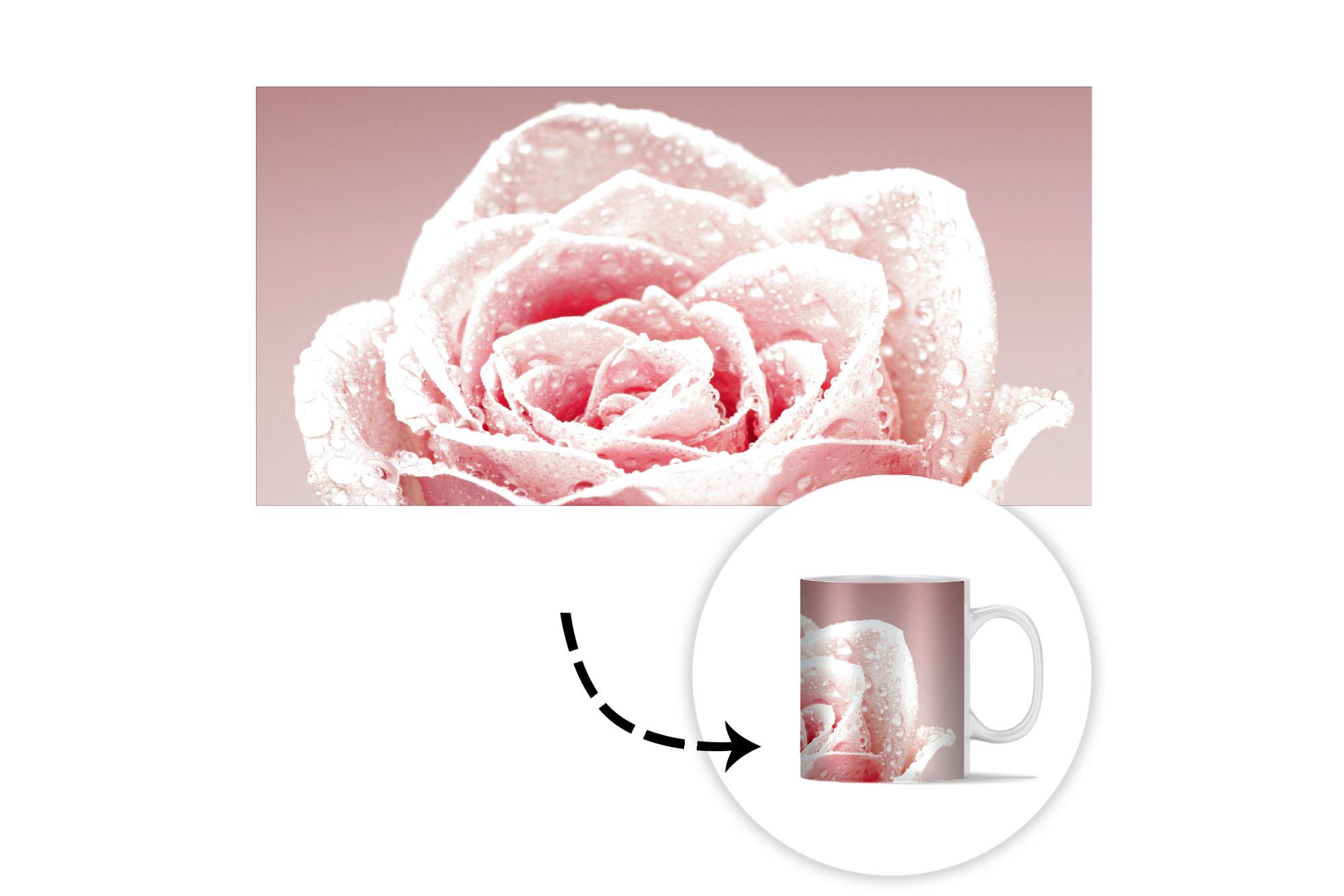 MuchoWow Tasse Teetasse, Teetasse, rosa einer Kaffeetassen, Keramik, Tautropfen Geschenk auf Becher, Rose, einzelnen