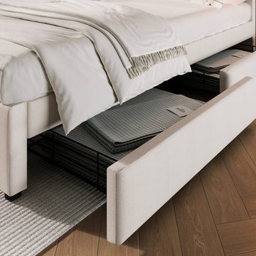 HT Polsterbett, Doppelbett mit 4 Schubladen, Lattenrost aus Holz(Ohne Matratze)