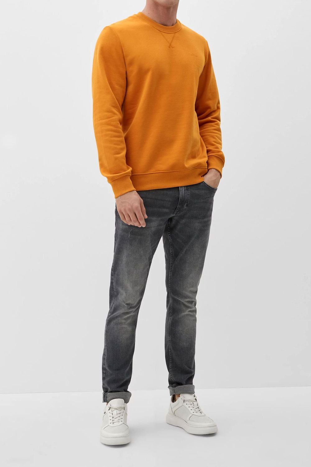 s.Oliver Longsweatshirt (1-tlg) Casual Rippbündchen Rundhals, Orange Langarm, Logo