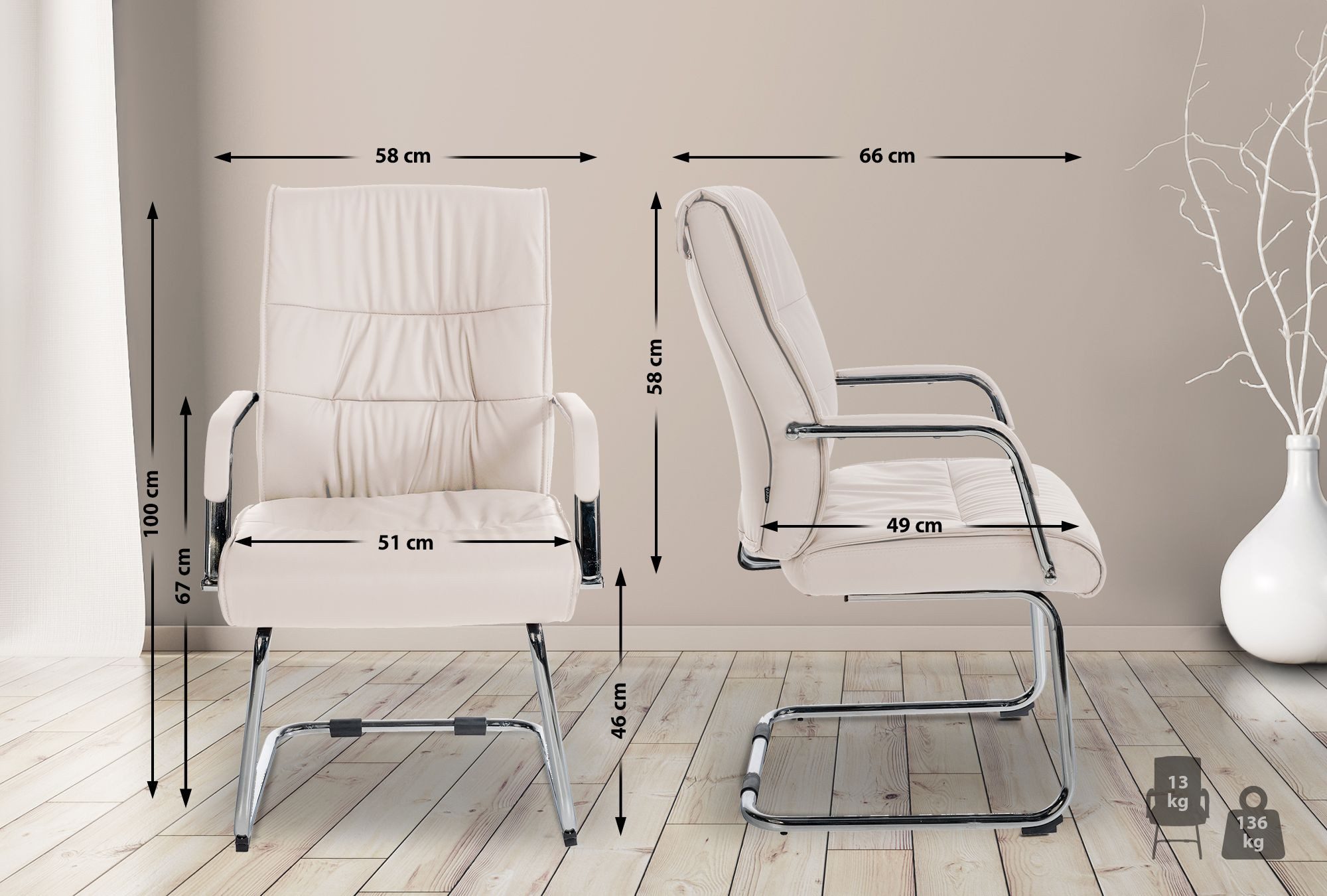 furnicato Besucherstuhl Besucherstühle Sievert 100x58x66 cm Creme (1 St)