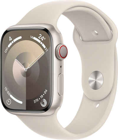 Apple Watch Series 9 GPS + Cellular 45mm Aluminium M/L Smartwatch (4,1 cm/1,77 Zoll, Watch OS 10), Sport Band