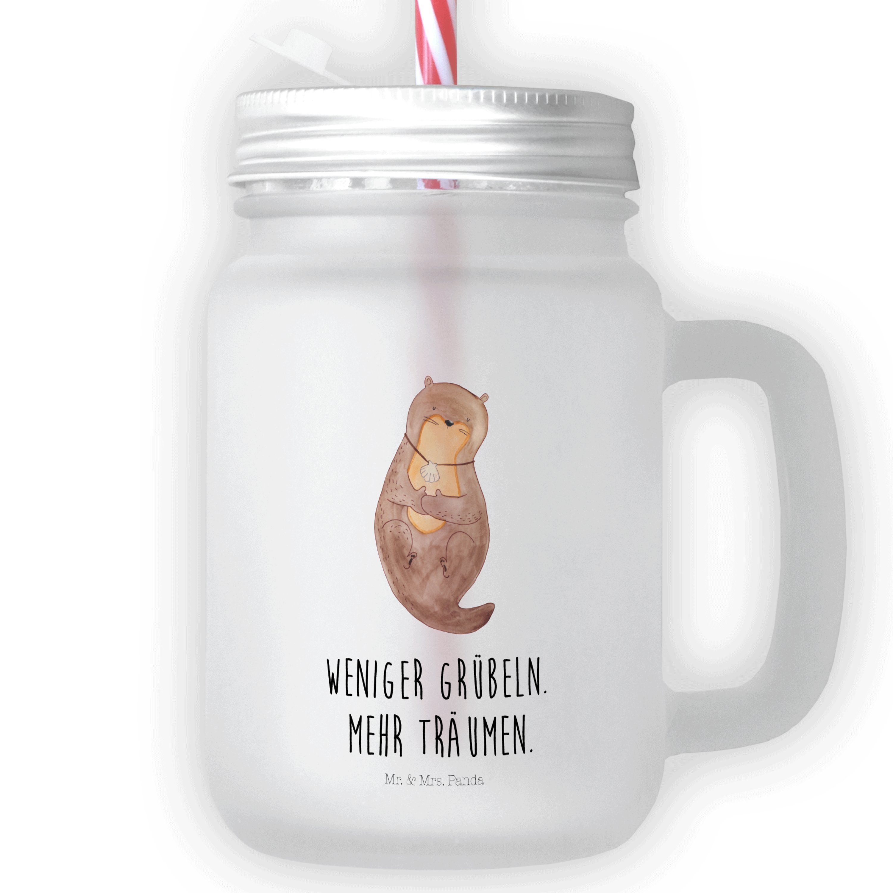Mr. & Mrs. Panda Glas Otter mit Muschelmedaillon - Transparent - Geschenk, niedlich, Mason, Premium Glas