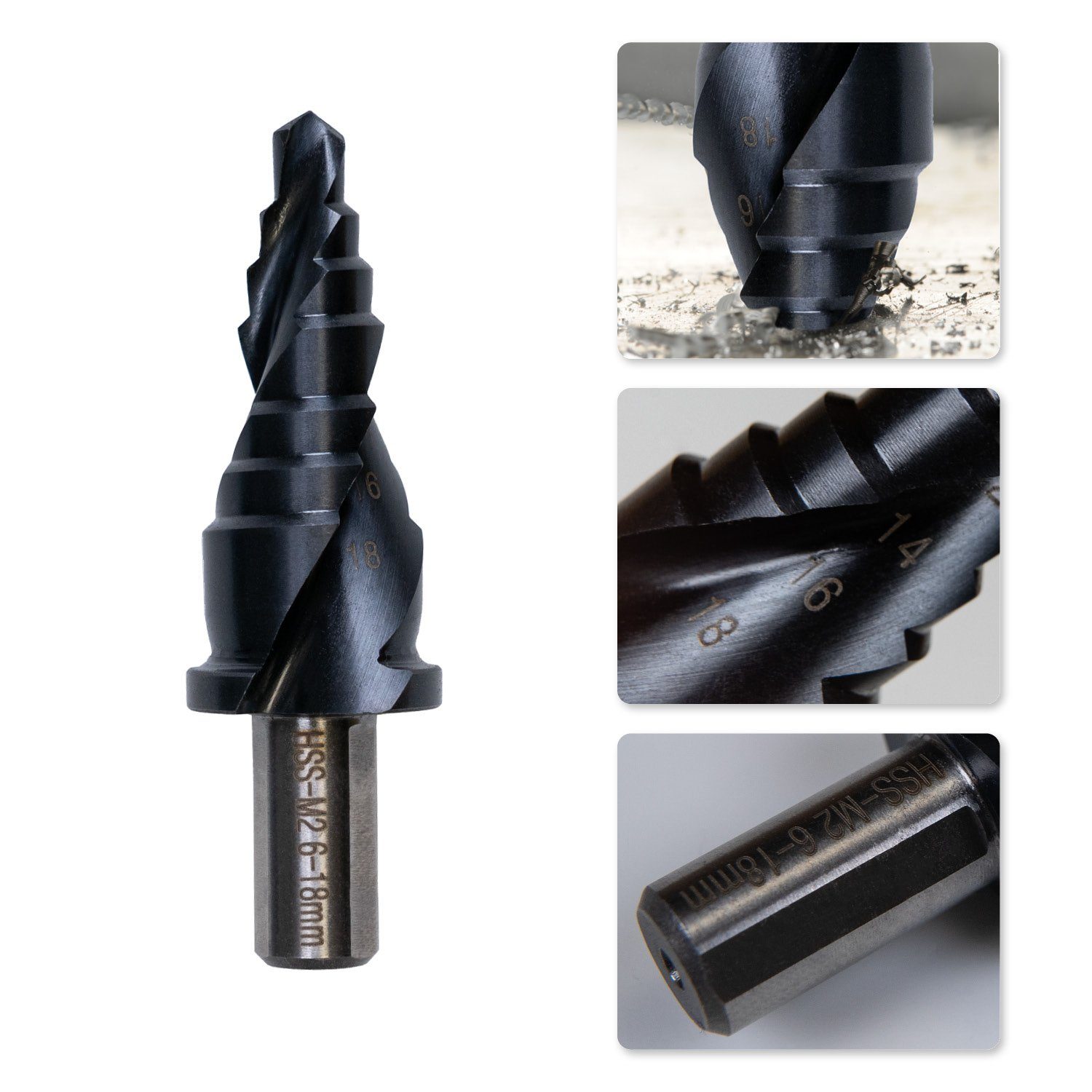 TWISTDRILL Stufenbohrer Stufenbohrer HSS 6-18,0 mm, TiALN-Beschichtung, Spiralnut