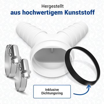 VIOKS Schlauchverbinder Doppel-Schlauchanschluss 1 1/2 Zoll mit 2 Schlauchschellen 20-32mmØ, für Ablaufschlauch Waschmaschine Geschirrspüler