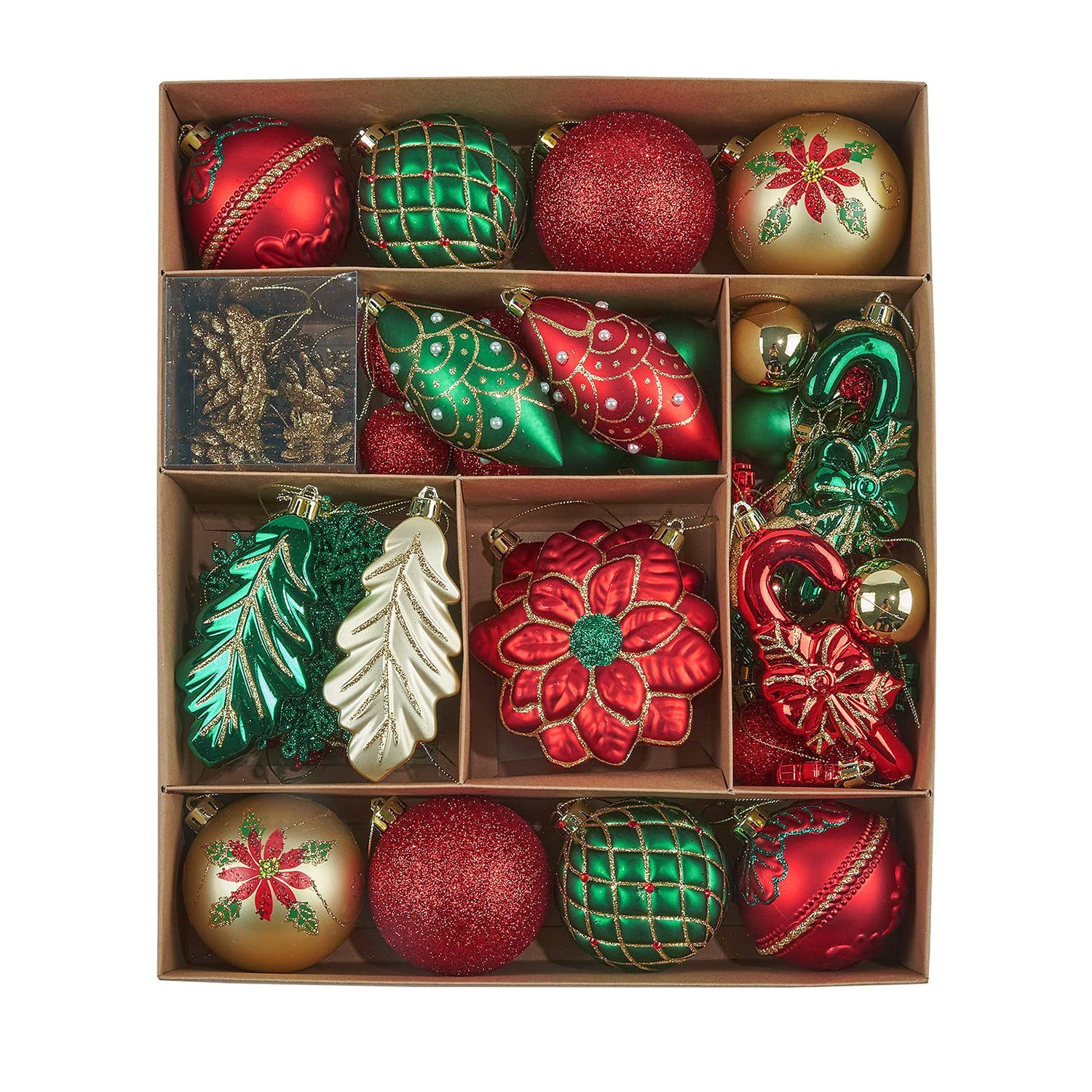 MAGICSHE Weihnachtsbaumkugel Ornamente-Set Kraftpapier Dekoobjekt Grün Rot Gold 70-tlg