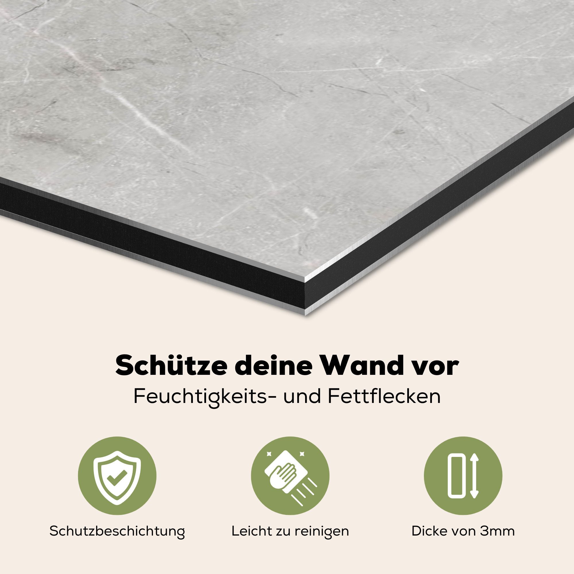 KitchenYeah Küchenrückwand Grau - Beton - Industriell, (1-tlg), Spritzschutz Küche, Küchendeko, 60x40 cm