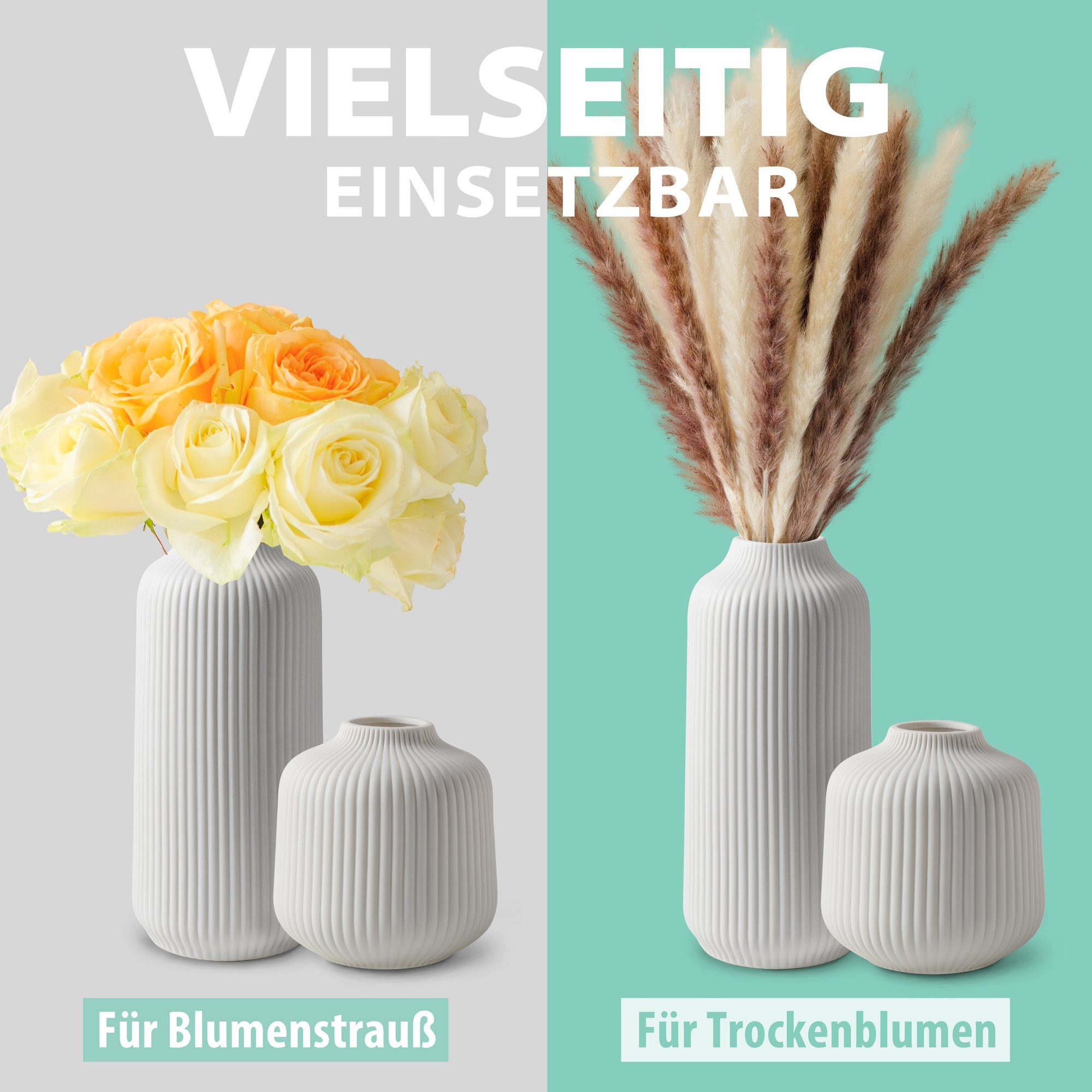flature Tischvase Keramik Vase 2er-Set mit Rillen - für Pampasgras und Blum günstig online kaufen