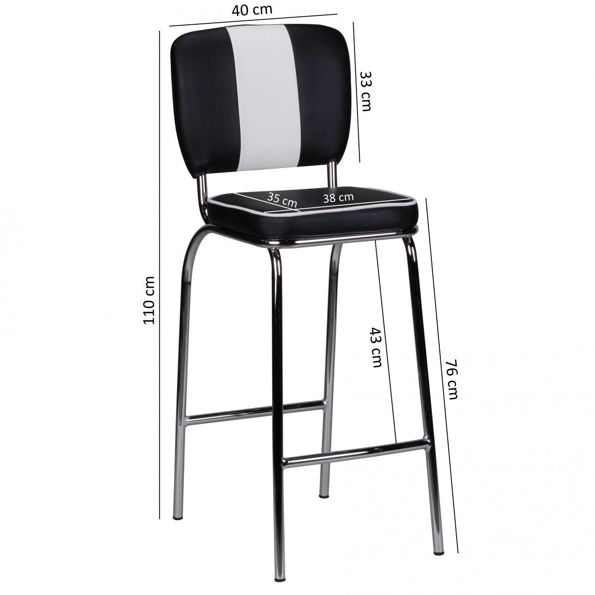 Wohnling Barhocker WL1.719 Barstuhl American Diner 50er Retro Schwarz Weiß Tresenstuhl (Barstuhl Kunstleder Schwarz Weiß, American Diner), Design Tresenstuhl Modern, Tresenhocker USA