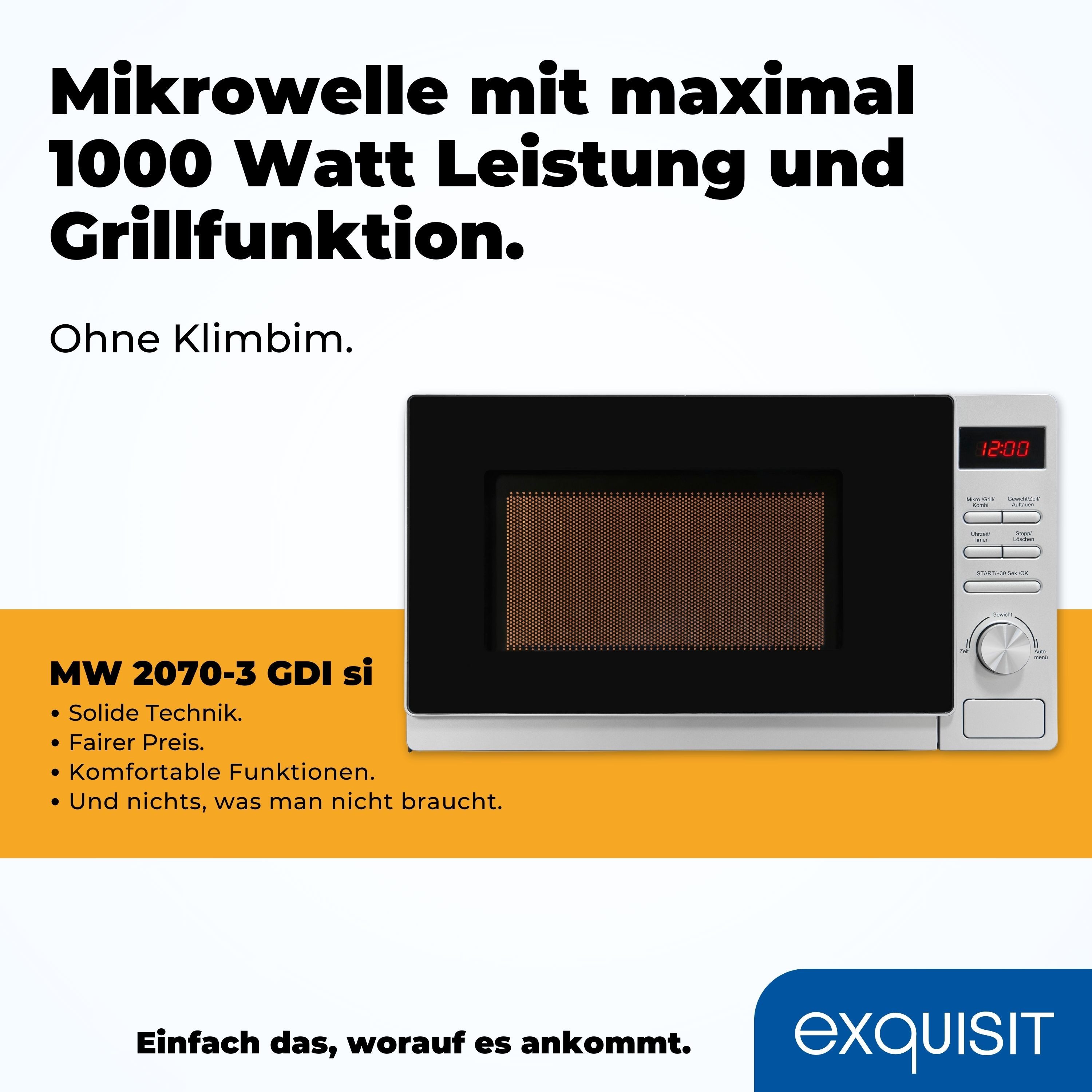 exquisit Mikrowelle, Mikrowelle, Grill, 20,00 l, schlicht und leistungsstark, digitaler Timer, Grill-Funktion