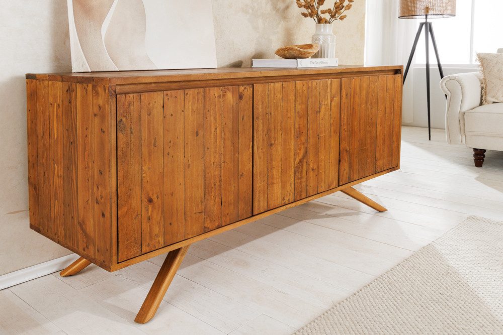 riess-ambiente Sideboard FINCA 150cm vintage braun · Kommode aus recyceltem Pinienholz (Einzelartikel, 1 St), Massivholz · 3 grifflose Türen · 4 Fächer · Wohnzimmer · Landhausstil