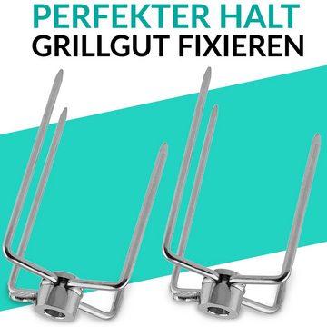 Praknu Fleischgabel 2x Fleischklammer für Drehspieß, Rostfrei Edelstahl - Fixiert das Grillgut Doppelt