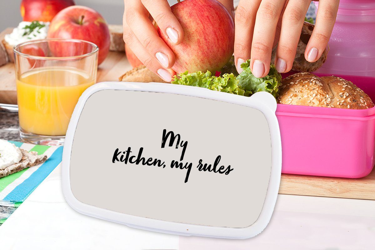 MuchoWow Lunchbox Meine Küche, meine Erwachsene, - Snackbox, Regeln - rosa Zitate Kunststoff, Kunststoff Kulinarisches Brotdose (2-tlg), Sprichwörter Mädchen, Brotbox Kinder, für - 