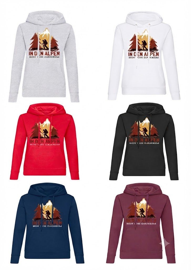Blondie & Brownie Hoodie AlpenDaheim Damen Hoodie In den Alpen Print Wandermotiv (Einzelstück, Einzelartikel) AlpenDaheim Damen Hoodie Bergwanderliebe