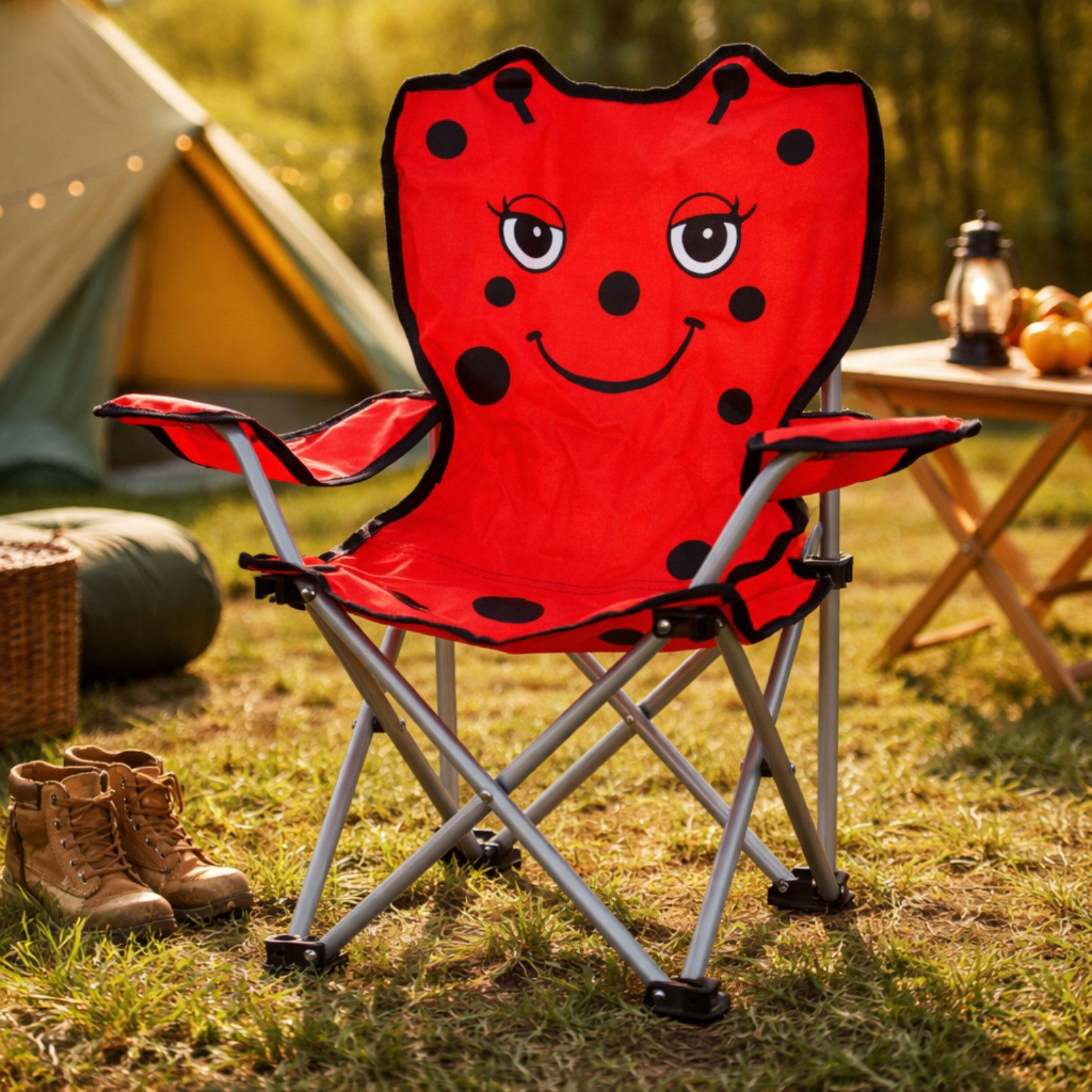 Koopman Faltstuhl Kinderstuhl Gartenstuhl Campingstuhl 60x57x32cm Polyester (1 St), Marienkäfer, Tiermotiv, inkl. Tragetasche, für Kinder, max. 50kg