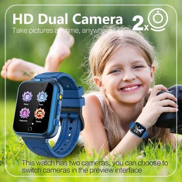 retysaz Smartwatch (1,54 Zoll), Smartwatch Kinder 24 Spiele Schrittzähler 2 HD-Kameras 3 bis 14 Jahren