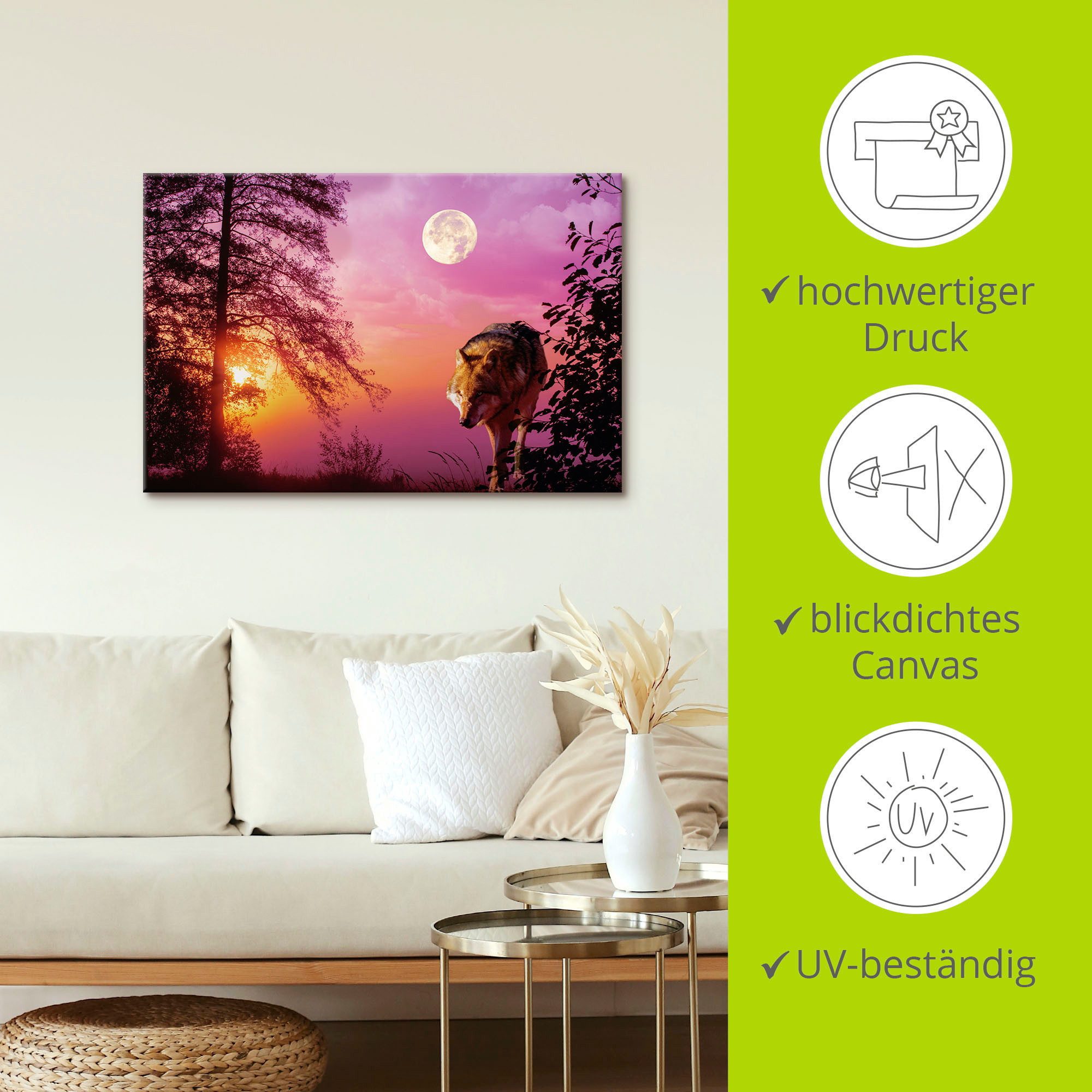 Lapremoly Leinwand-Wandbild Wolf – 61x121 Cm, Abstrakte Landschaft, Auf Keilrahmen Gespannt, Fertig Zum Aufhängen, Moderne Wohnzimmer-Deko