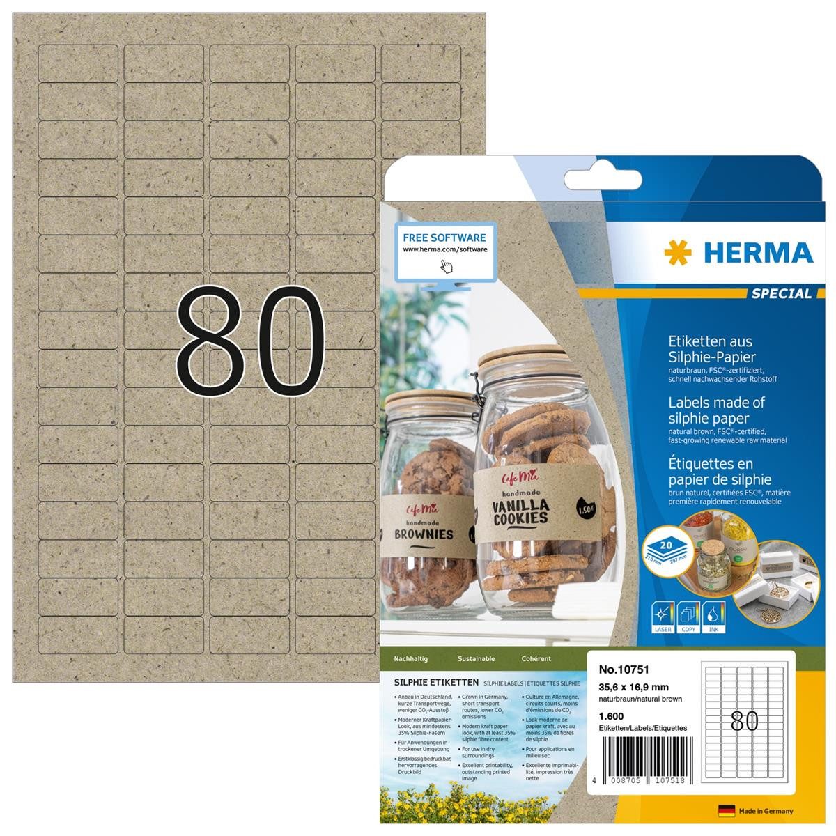 HERMA Etikett HERMA 10751 1.600 HERMA Etiketten braun 35,6 x 16,9 mm