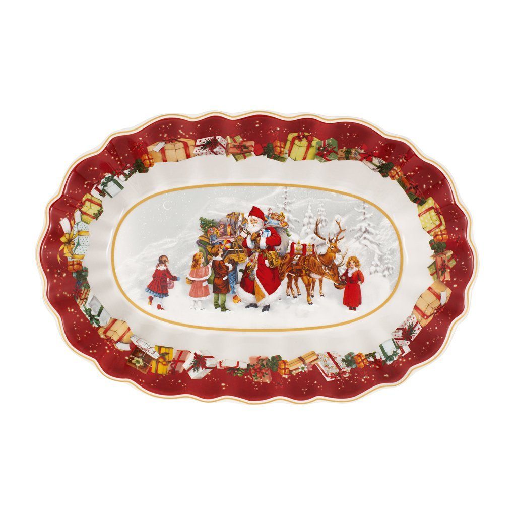 Villeroy & Boch Servierschüssel Toy's Fantasy Schale oval groß, Santa u Kinder, Porzellan, (1-tlg), Premium Porcelain, 1 Stck, Handw., mikrow.sicher