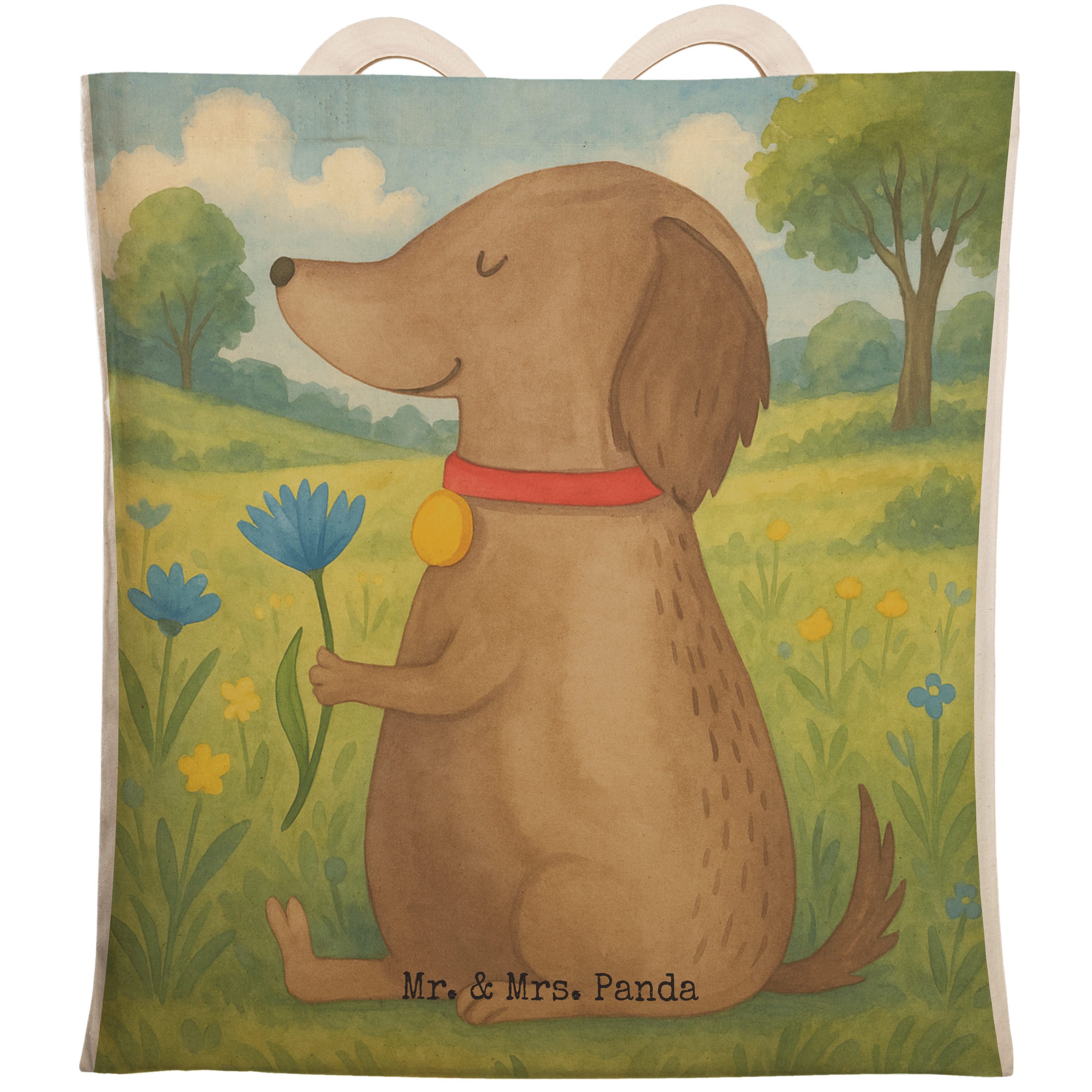 Mr. & Mrs. Panda Tragetasche Hund Blume Design, Tote Bag, Weiß, Bag, Tasche, Süß, shopping, Sprüch (Packung), Sprüche Halsband Geschenk