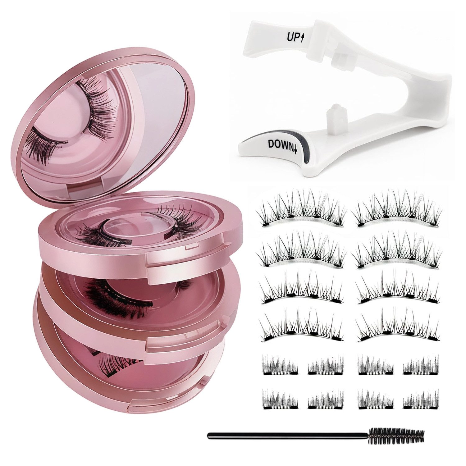 MOPUEA Magnetwimpern Magnetische Wimpern Natürlich Magnetic Lashes Wiederverwendbar, Set, 16 tlg., 8 Paare Magnetwimpern Mit Applikator