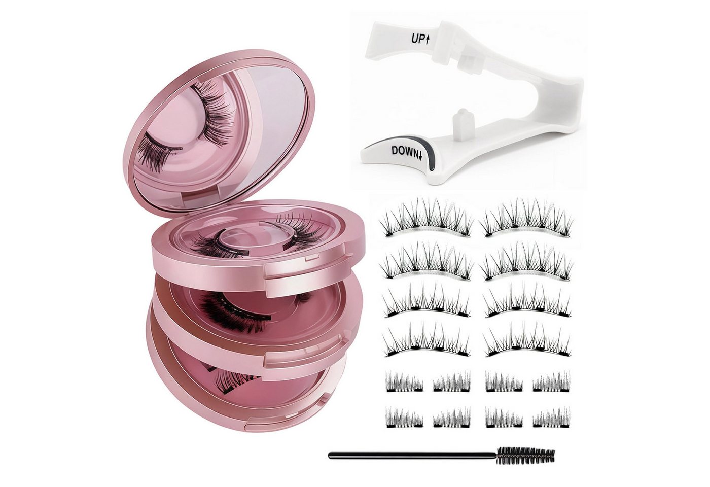 MOPUEA Magnetwimpern Magnetische Wimpern Natürlich Magnetic Lashes Wiederverwendbar, Set, 16 tlg., 8 Paare Magnetwimpern Mit Applikator