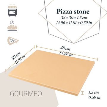GOURMEO Backblech Pizzastein Set - 38x30cm - Cordierite für Ofen, Grill und Gasgrill, Holz, Pizzastein Set - 38x30cm - Cordierite