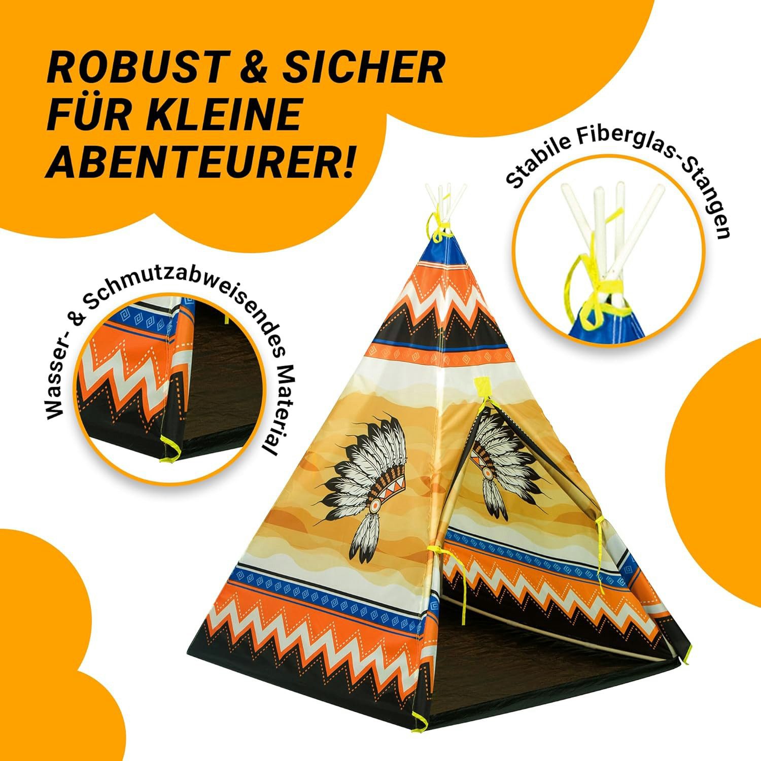 Play Fun Tipi-Zelt / Kinderspielzelt, mit naturbelassenem Holzgestänge und günstig online kaufen