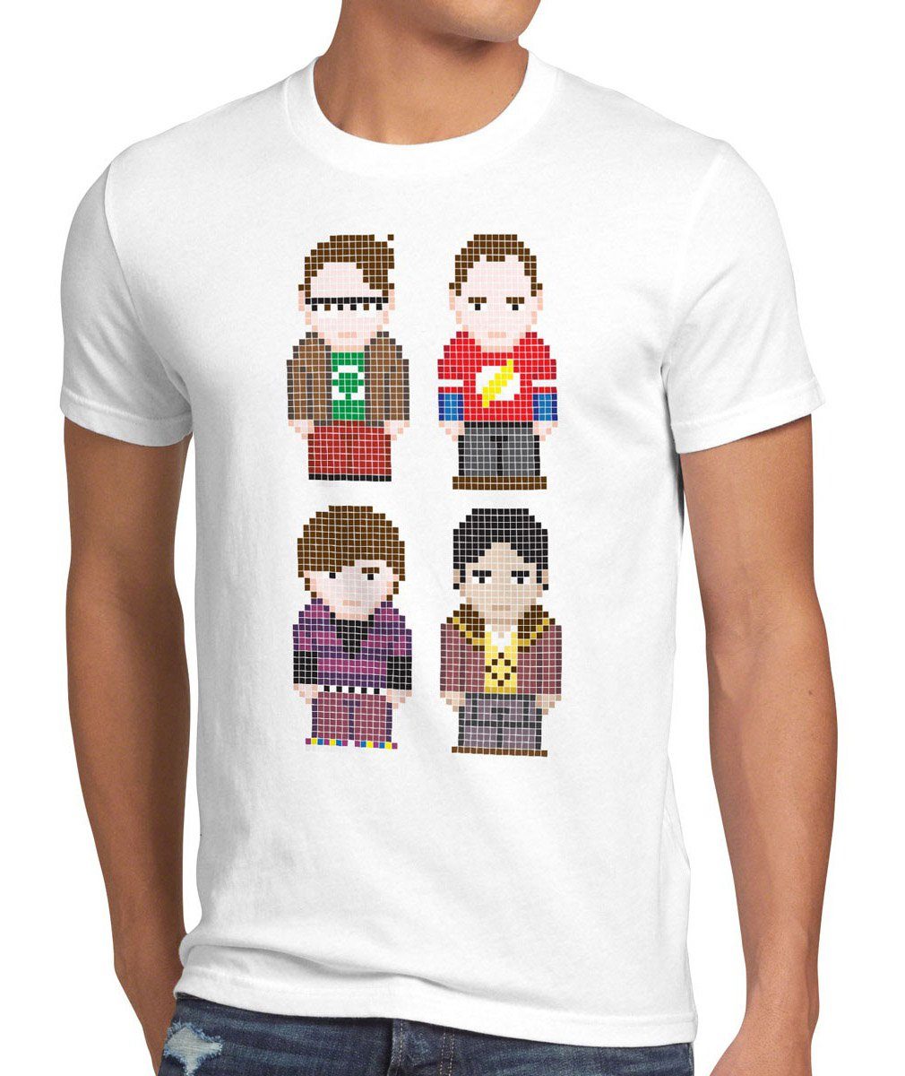 style3 Print-Shirt Herren T-Shirt Big Friends Bang Sheldon Serie Theory Cooper Penny Pixel 8-Bit weiß