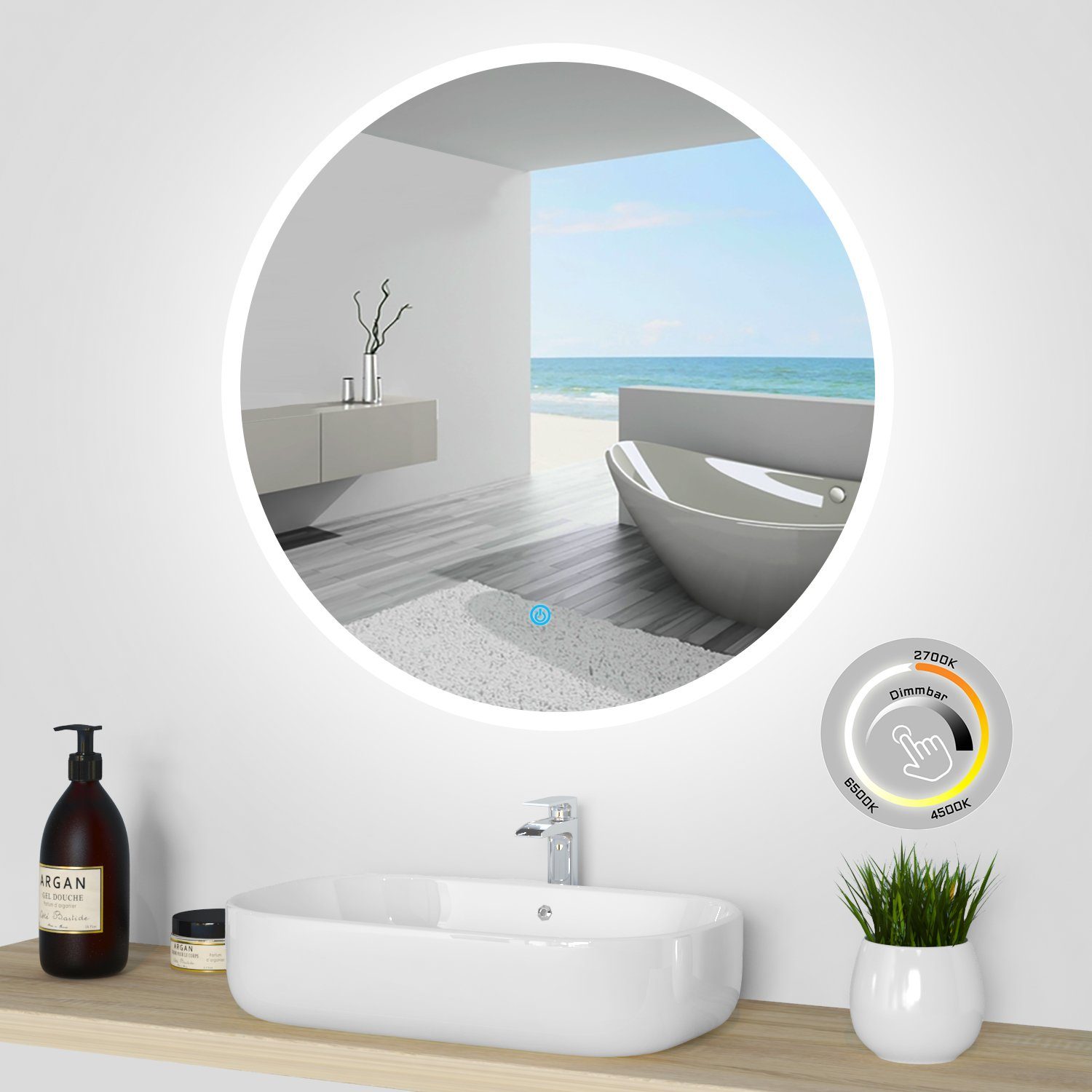 duschspa Badspiegel LED Badspiegel Rund Spiegel Touch/Wandschalter 50-100cm günstig online kaufen