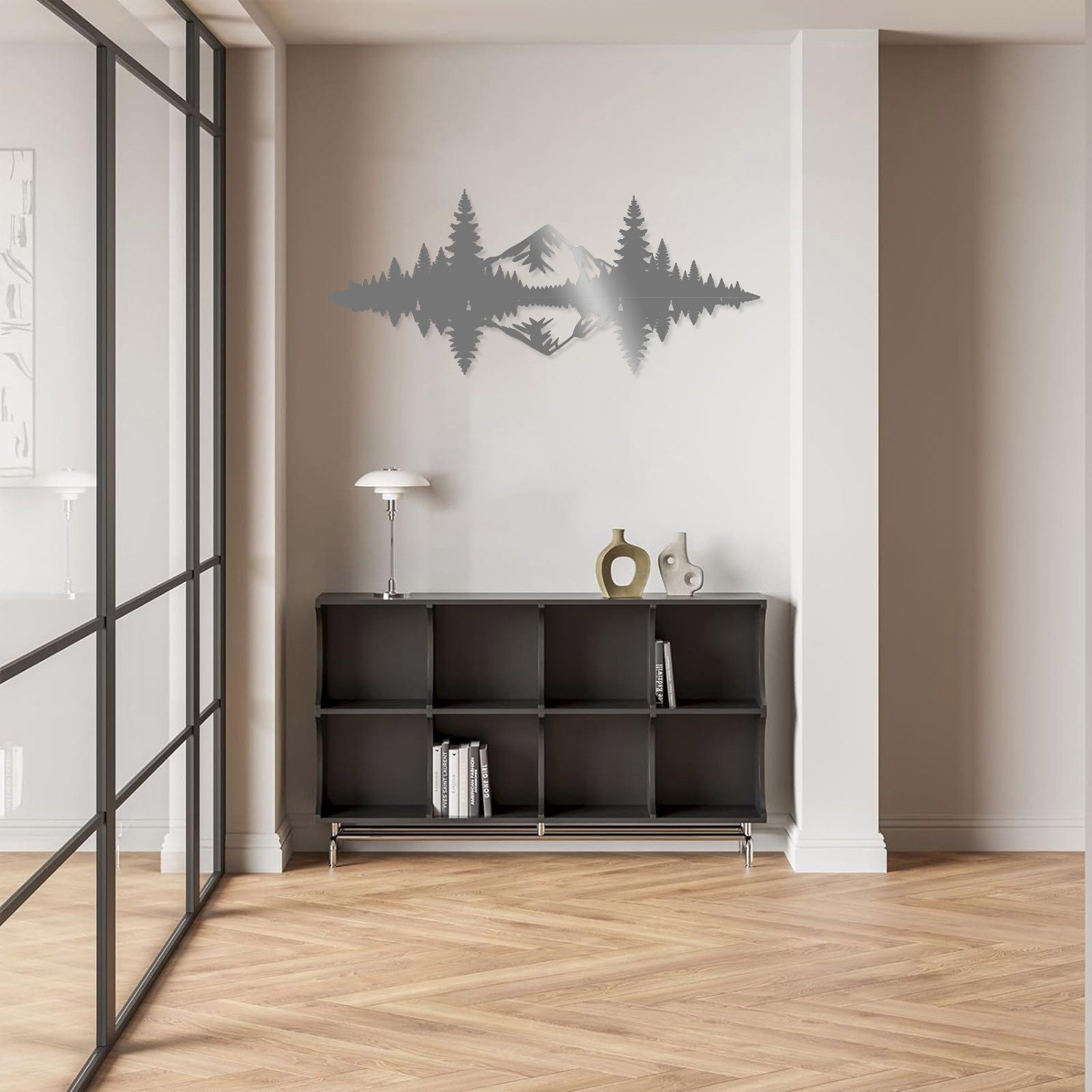 Jumpeak Wanddekoobjekt Wanddekoration mit Motiven von Bergen, Wäldern und Seen,Linienkunst, Metall, 4 Farben, 5 Größen, Wanddekoration für das Wohnzimmer,Romantik