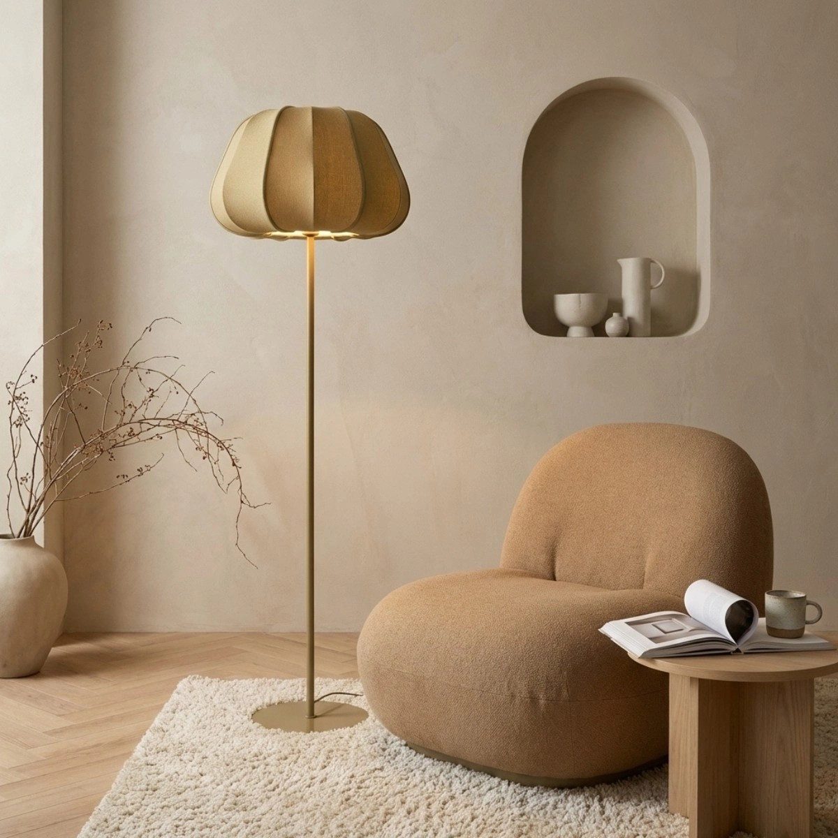 leven! Annekathrin Storkebaum Stehlampe moderne Stehleuchte „Luma“ Stofflampe in Braun Beige & Grün, E27 - 3 stilvolle Farben: Braun, Beige und Grün