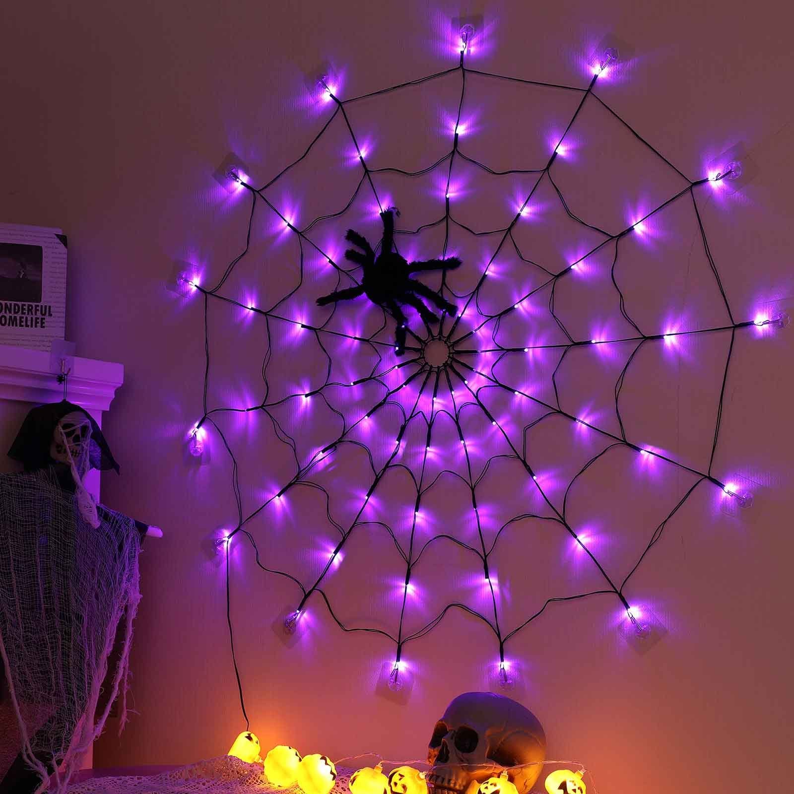 Merry 2024 Dekolicht Halloween Dekoration Party Spinnennetz Lichter,LED Lichterkette, Batterie, Batterie/USB