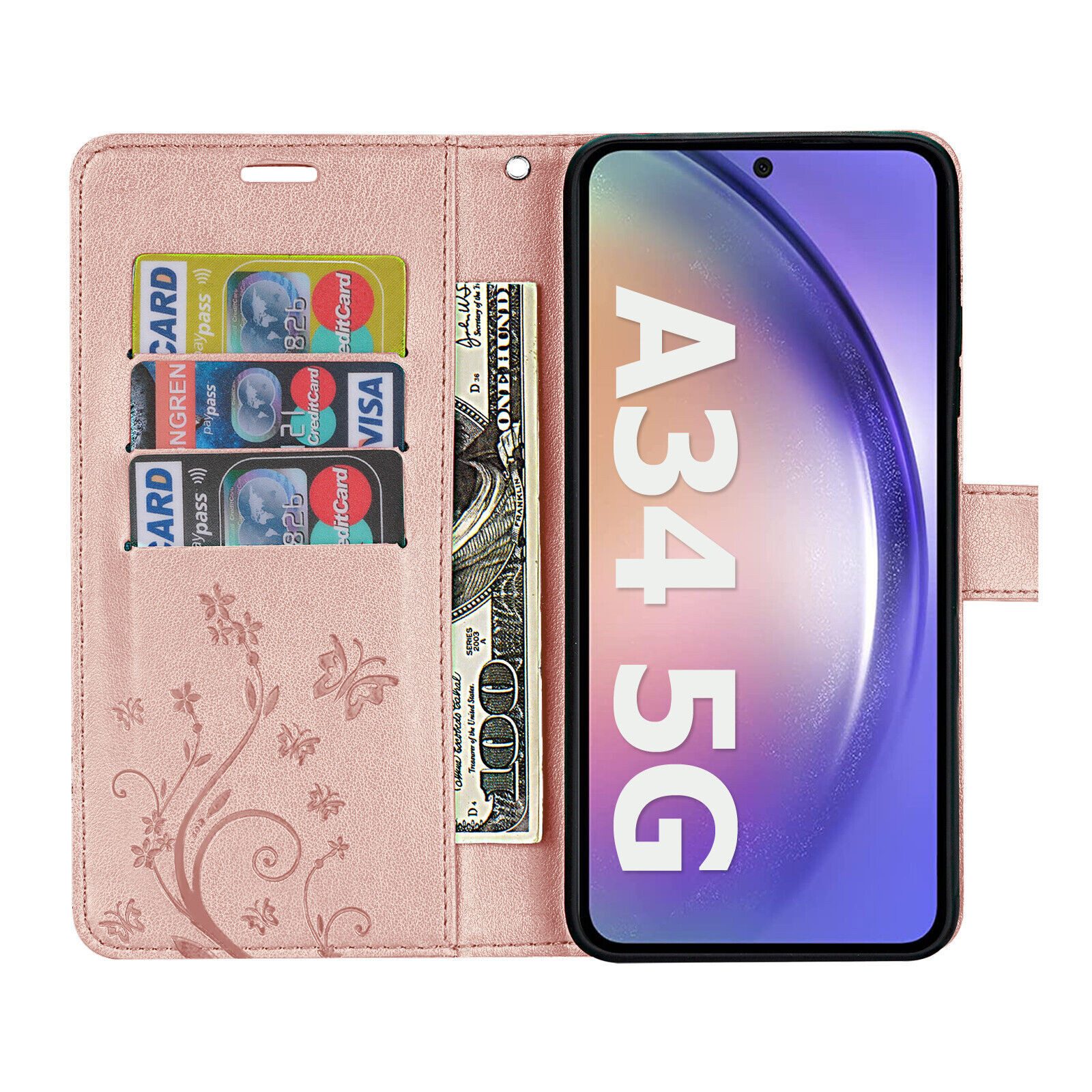 betterfon Handyhülle Handytasche für Samsung Galaxy A34 5G Klapphülle, Bookstyle-Hülle: Magnetverschluss 3 Kartenfächer & Standfunktion – Bild 3 von 5
