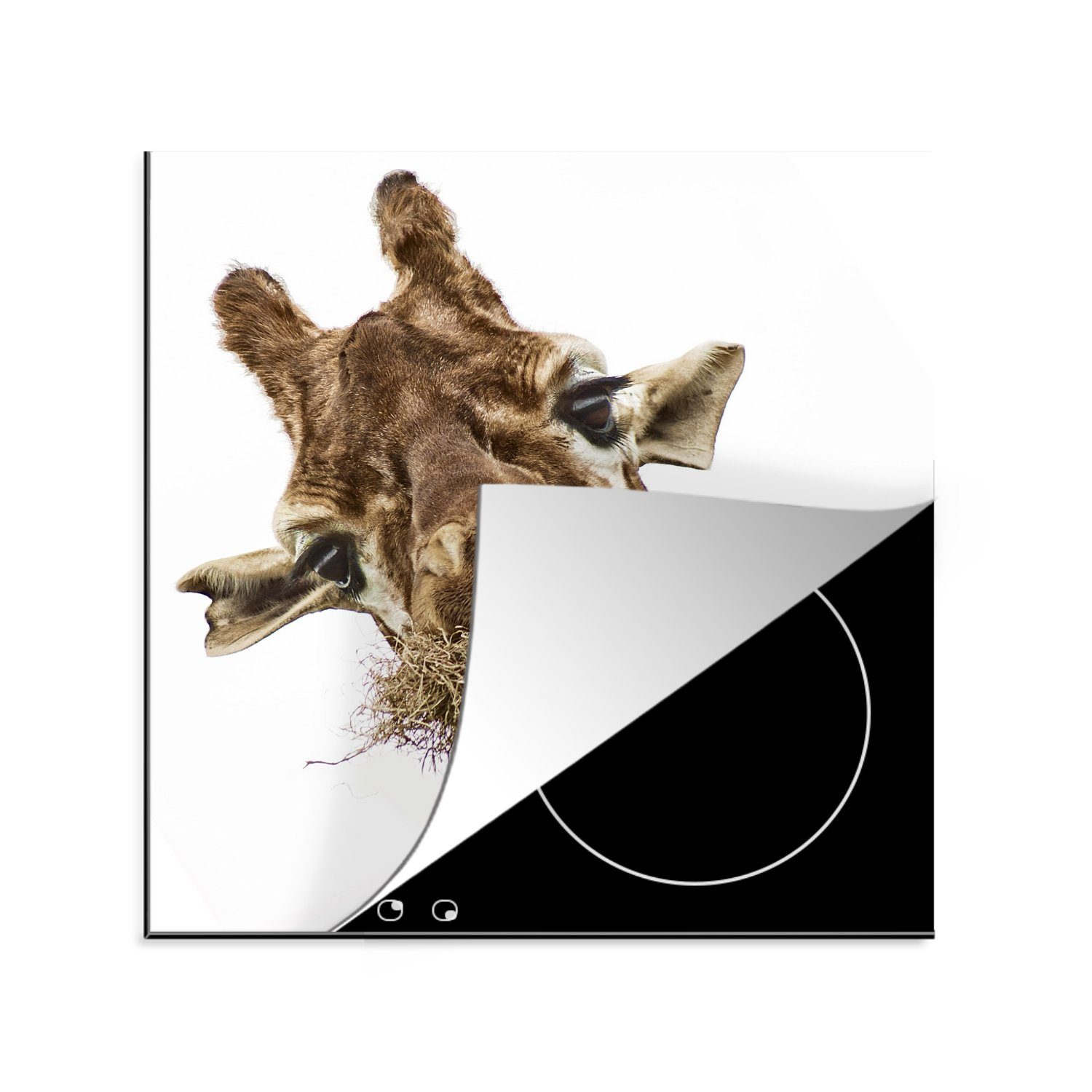 MuchoWow Herdblende-/Abdeckplatte Giraffe - Essen - Tier, Vinyl, (1 tlg), 78x78 cm, Ceranfeldabdeckung, Arbeitsplatte für küche