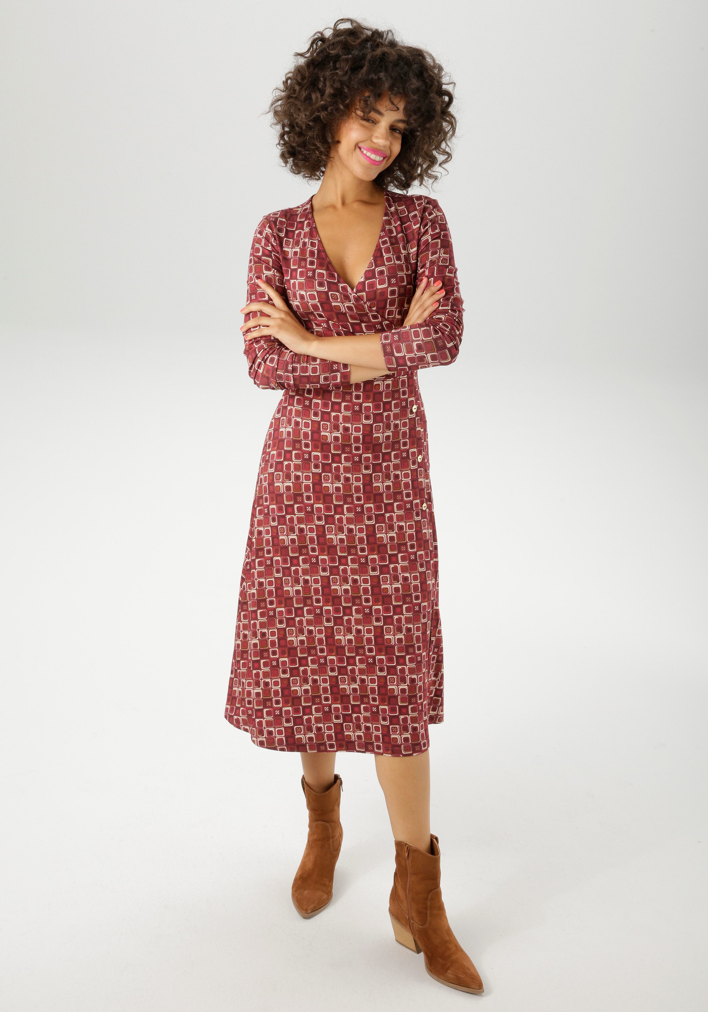 Aniston CASUAL Jerseykleid mit farbharmonischem Retro-Muster günstig online kaufen