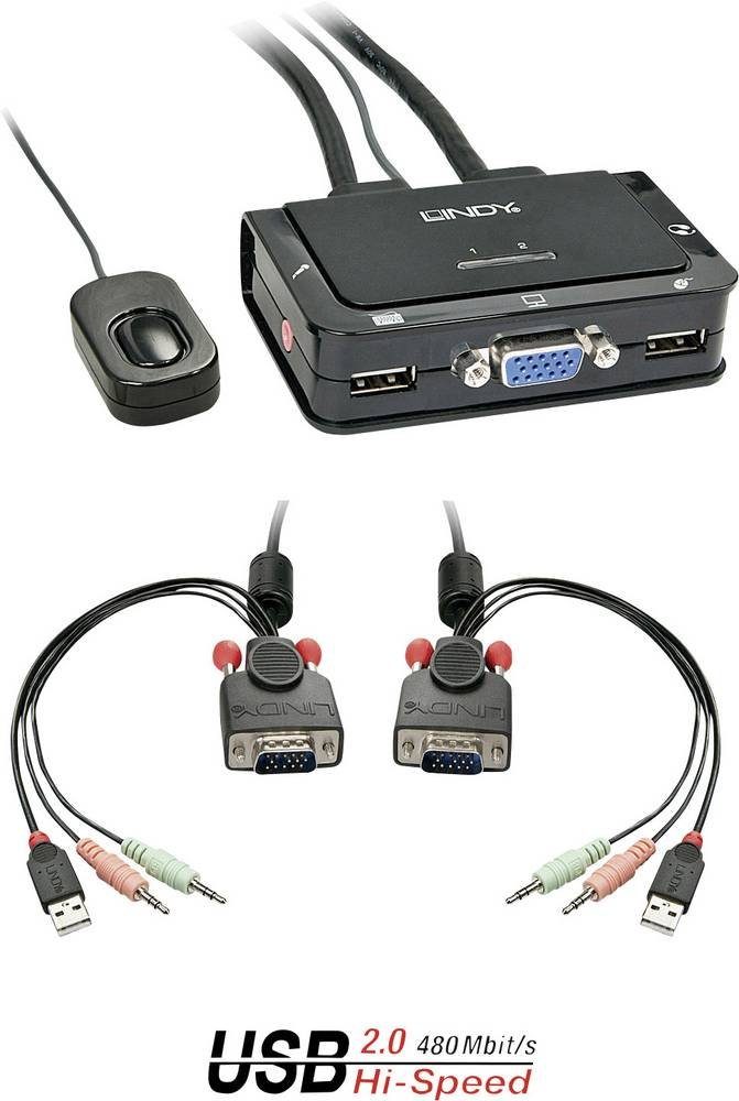 Lindy LINDY LINDY VGA KVM Switch 2 Port USB Audio 2 Port KVMUmschalter Adapter, 0.90 cm
