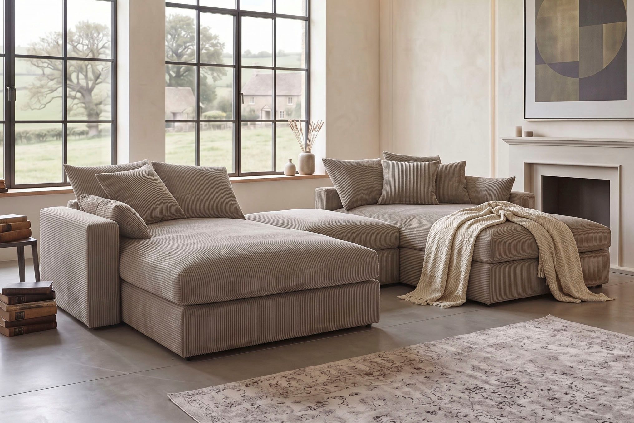 OTTO home Wohnlandschaft Cosy Lounge U-Form, Breite 385 cm, Mega-Sofa mit Cordstoff bezogen, mit Federkern & 5 Zierkissen