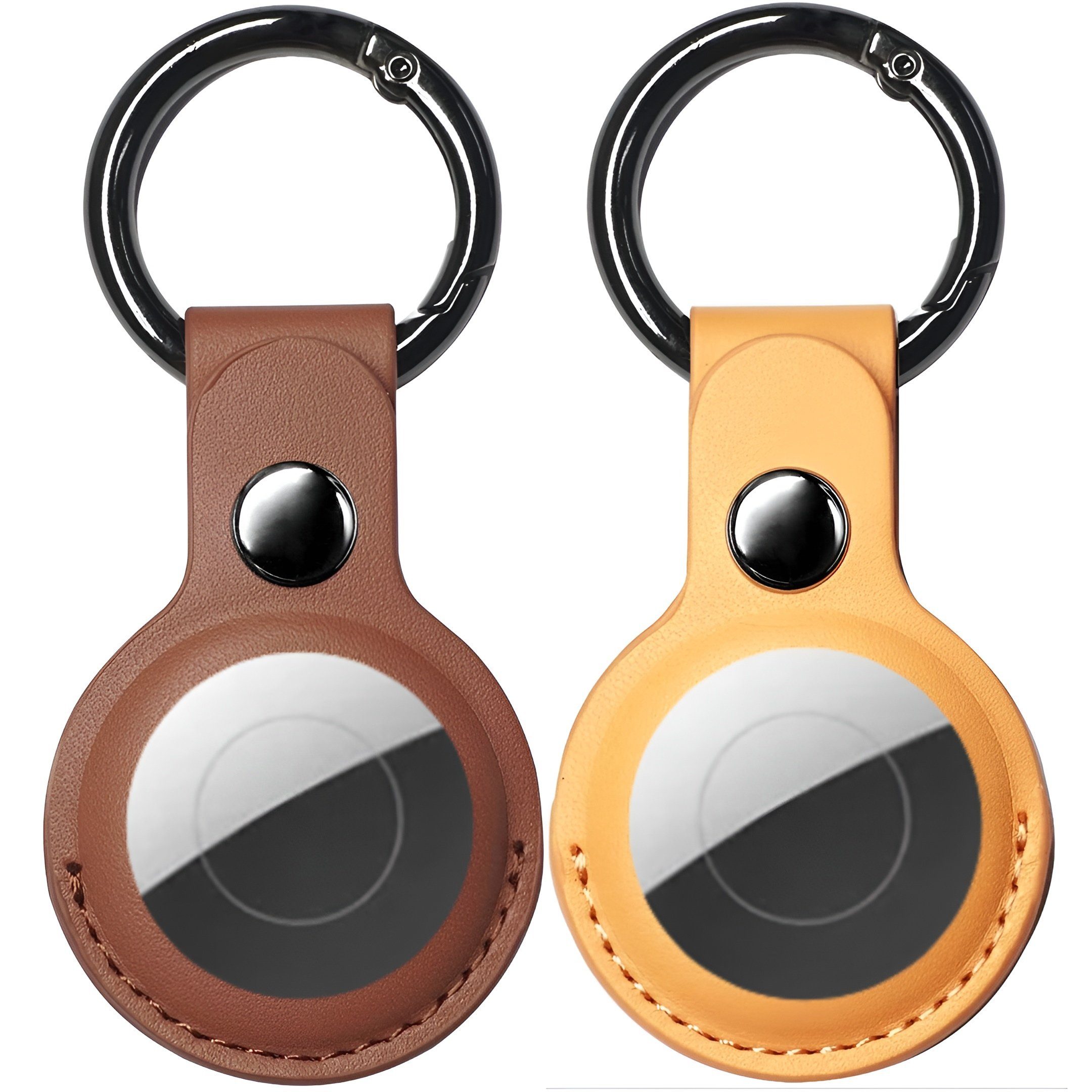 Bingo Schlüsselanhänger Set Schlüsselanhänger Airtag Anhänger Hülle für Apple Air Tags aus Leder (Set, 2-tlg., Leder, Metallring, Robust, Cover, Hochwertig Tracker), Anhänger Schutz Tracker Locator Schutzhülle für Apple AirTag GPS Braun + Gelb