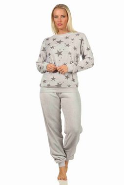 Normann Pyjama Damen Coralfleece Pyjama langarm mit Bündchen und Sternen als Motiv