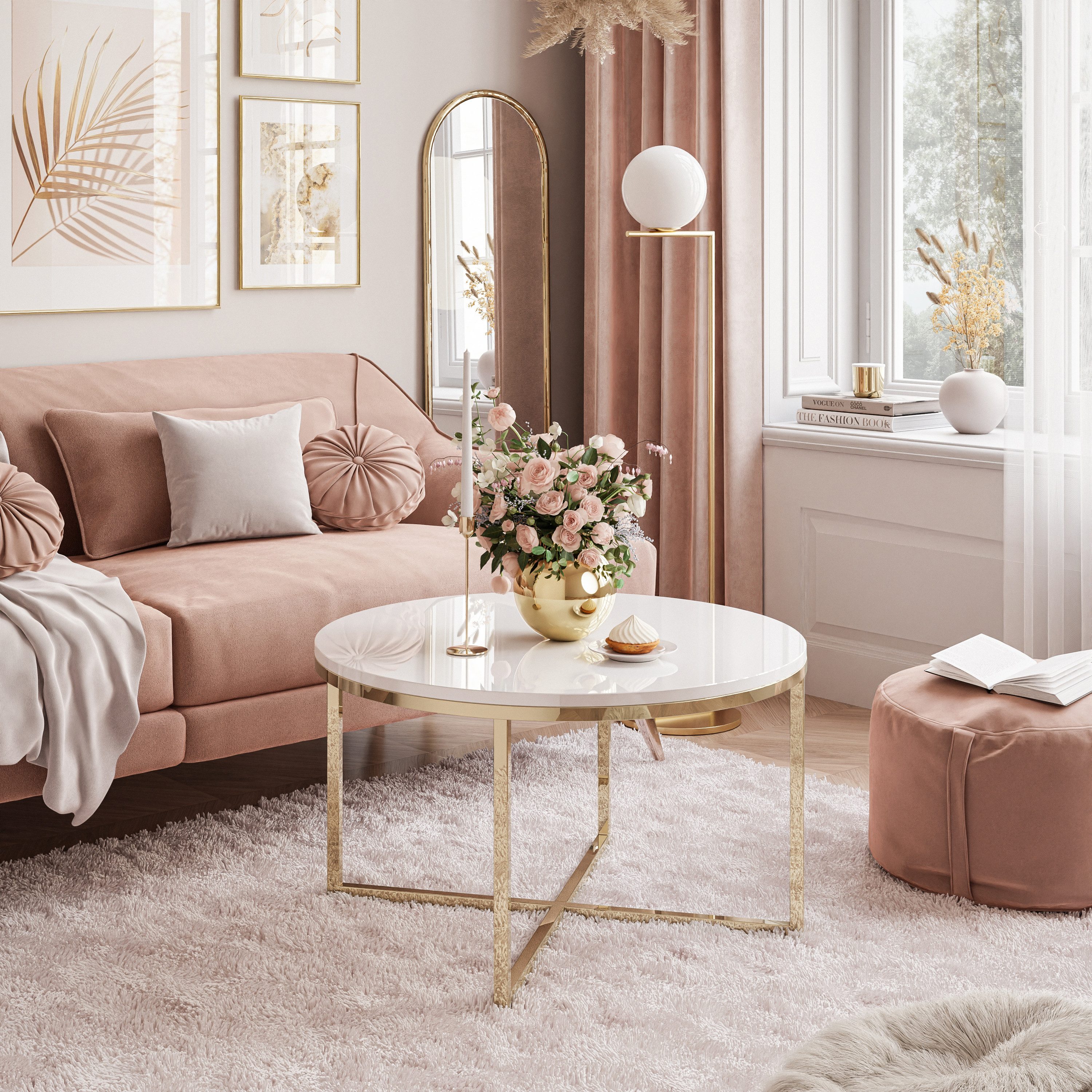 Lookway Couchtisch CIRI-X runder Tisch mit goldfarbenem Chromgestell (1 Tis günstig online kaufen