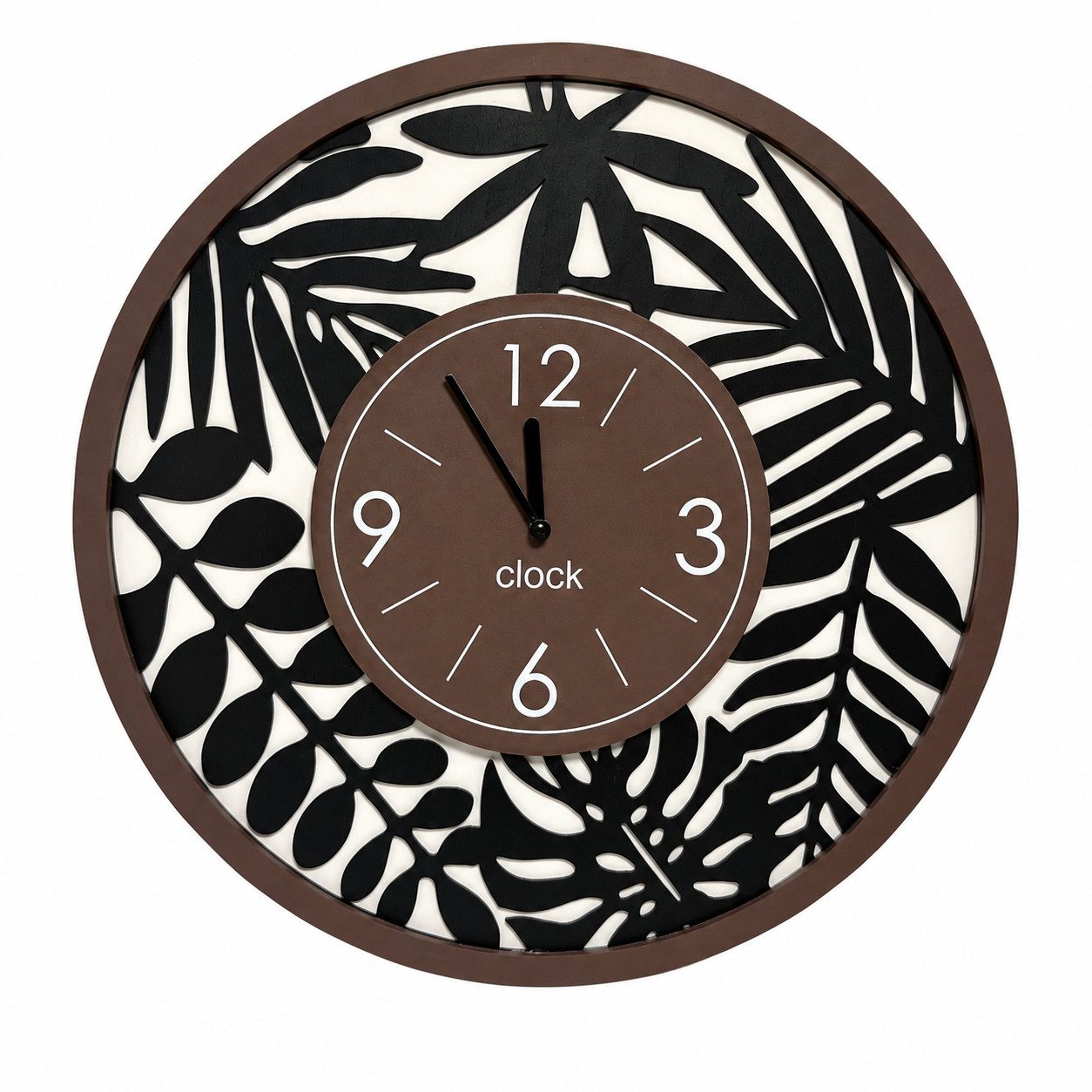 OTTO home Uhr dekoratives Blattmotiv, aus MDF gefertigt (runde, große Wanduhr mit Quarzuhrwerk, ca.49cm)