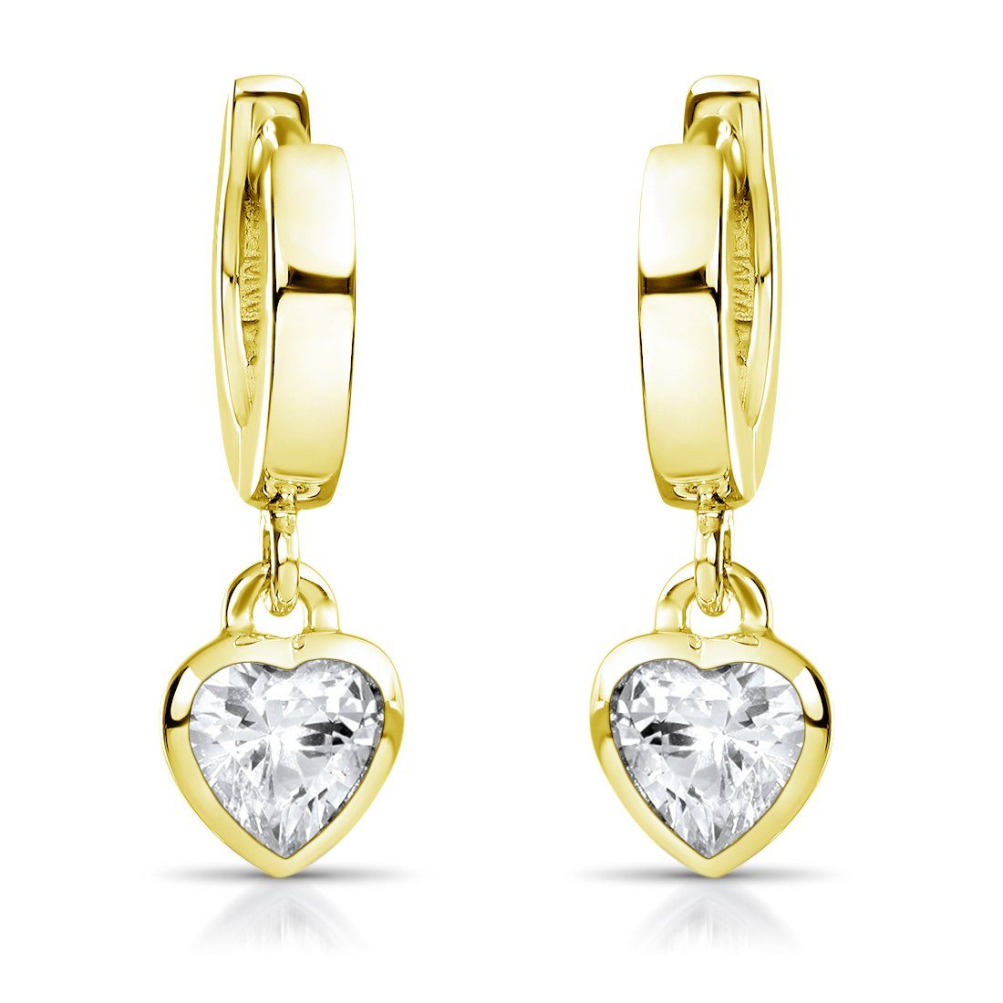 Materia Paar Creolen Kinderohrringe Gold Zirkonia Herz Weiß SO-389, Sterlingsilber, vergoldet