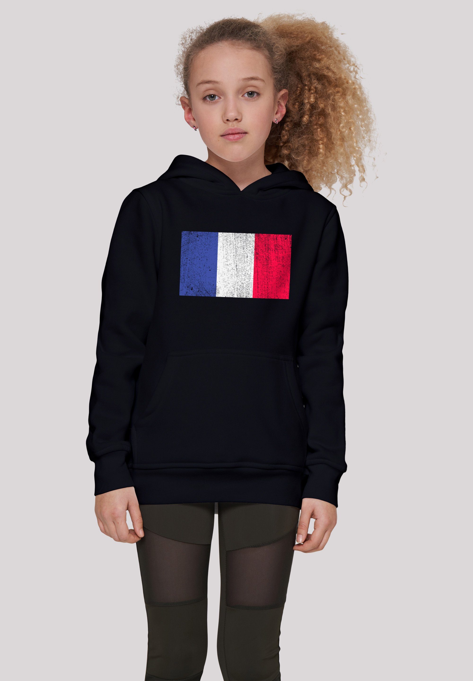 F4NT4STIC Kapuzenpullover France Frankreich Flagge distressed Print schwarz