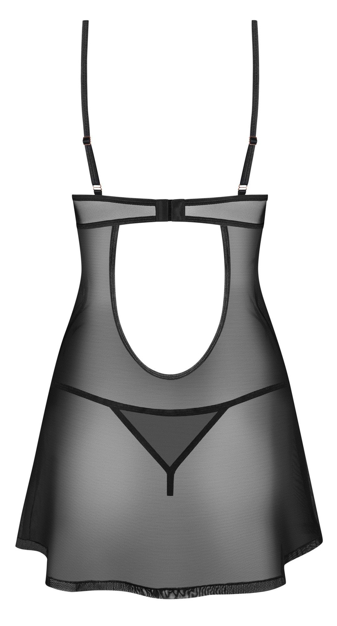 Obsessive Negligé Euridia transparentes Negligè inkl String - schwarz (2-tlg) Bügel-Cups, roségoldfarbene Details