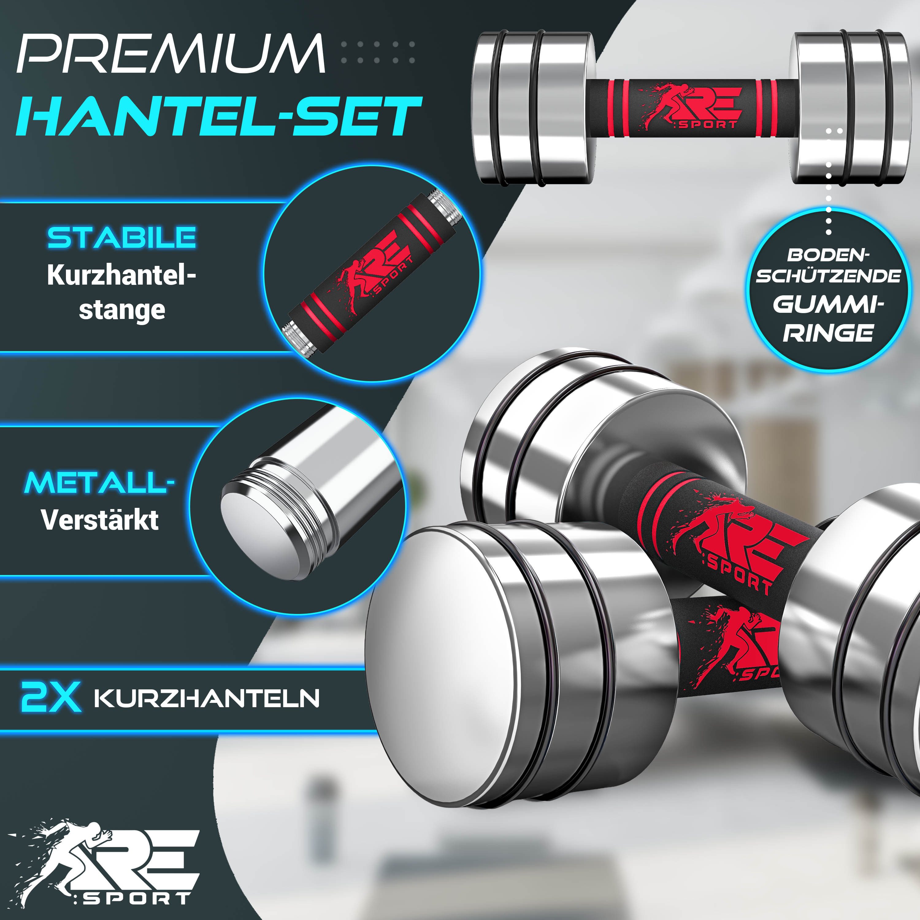 RE:SPORT Gartentisch RE:SPORT® 2er Hanteln Set aus massivem Stahl 2,5/5/7,5/10 kg, Hantel (Kurzhanteln Home Gym, Krafttraining & Muskelaufbau, Fitness Kurzhante – Bild 5 von 5