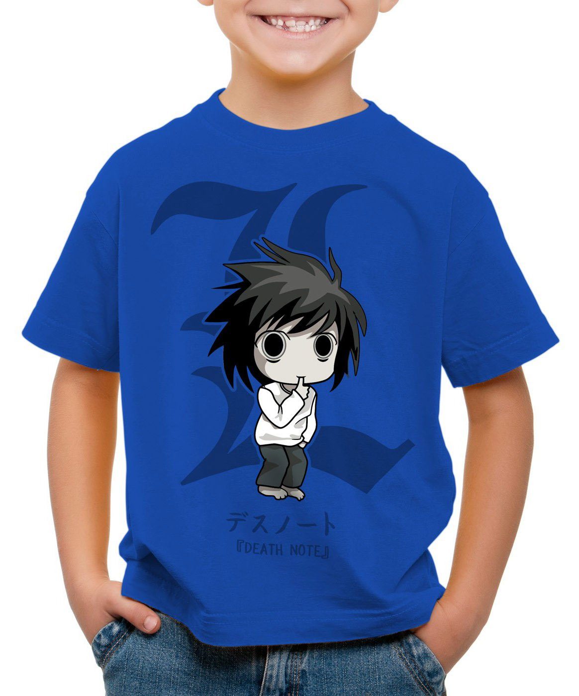 style3 Print-Shirt Kinder T-Shirt L Death Note Notizbuch Anime Manga Yagami blau
